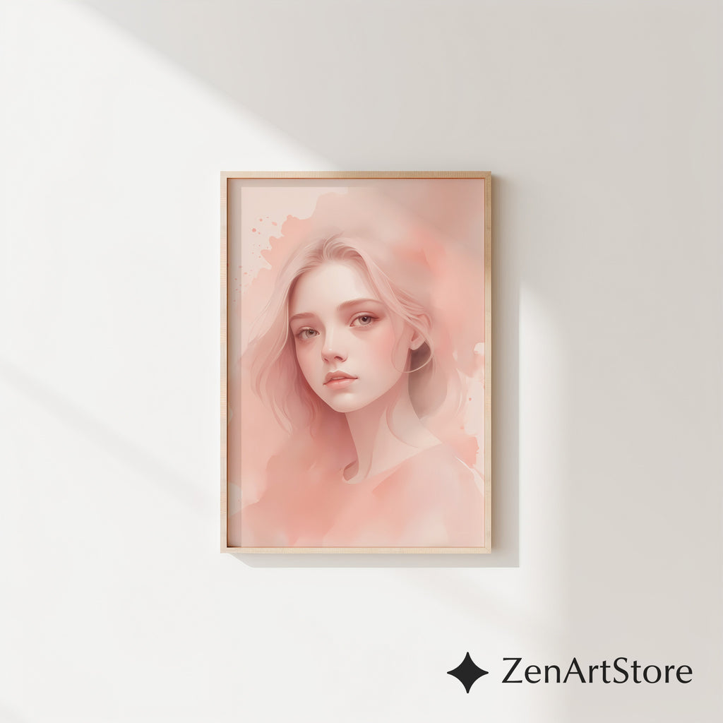 Peach Tones Minimal Portrait - Zen Japanese Abstract Calm Printable Wall Art