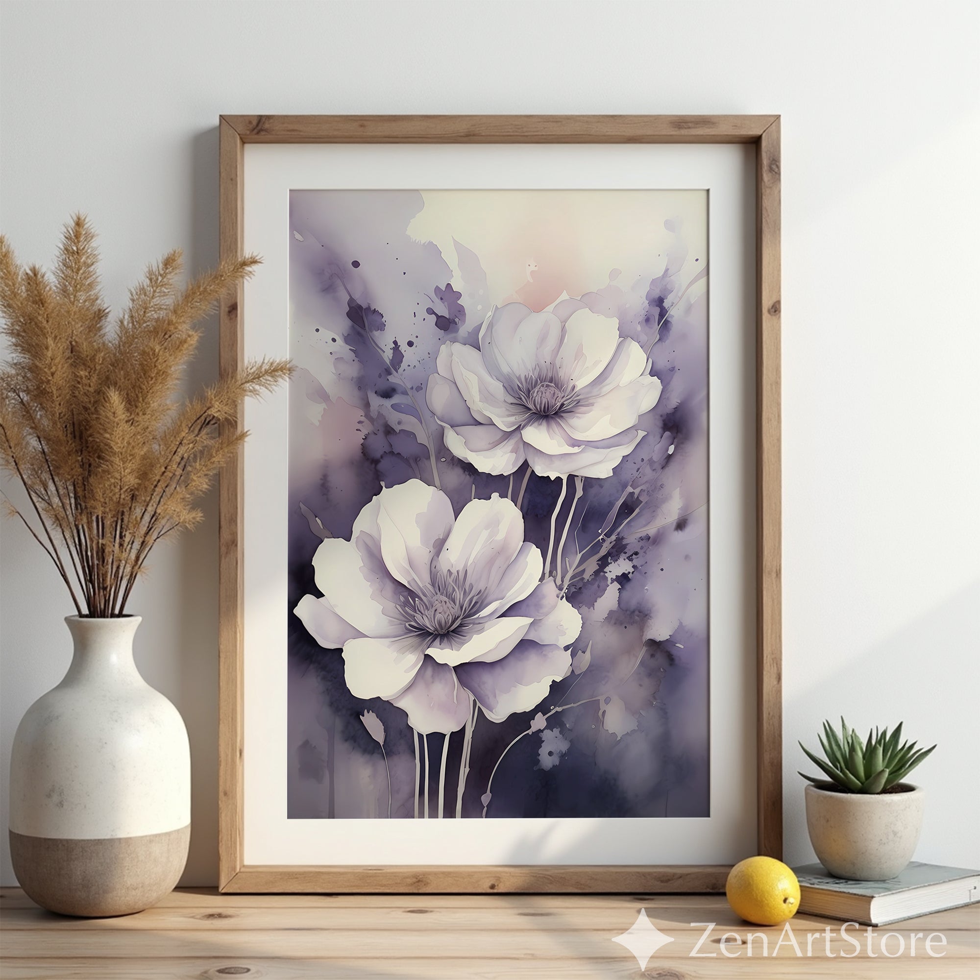 Lavender Watercolor Flower Print - Soft Purple Floral Wall Art, Large Botanical Canvas for Modern Minimal Home Decor
