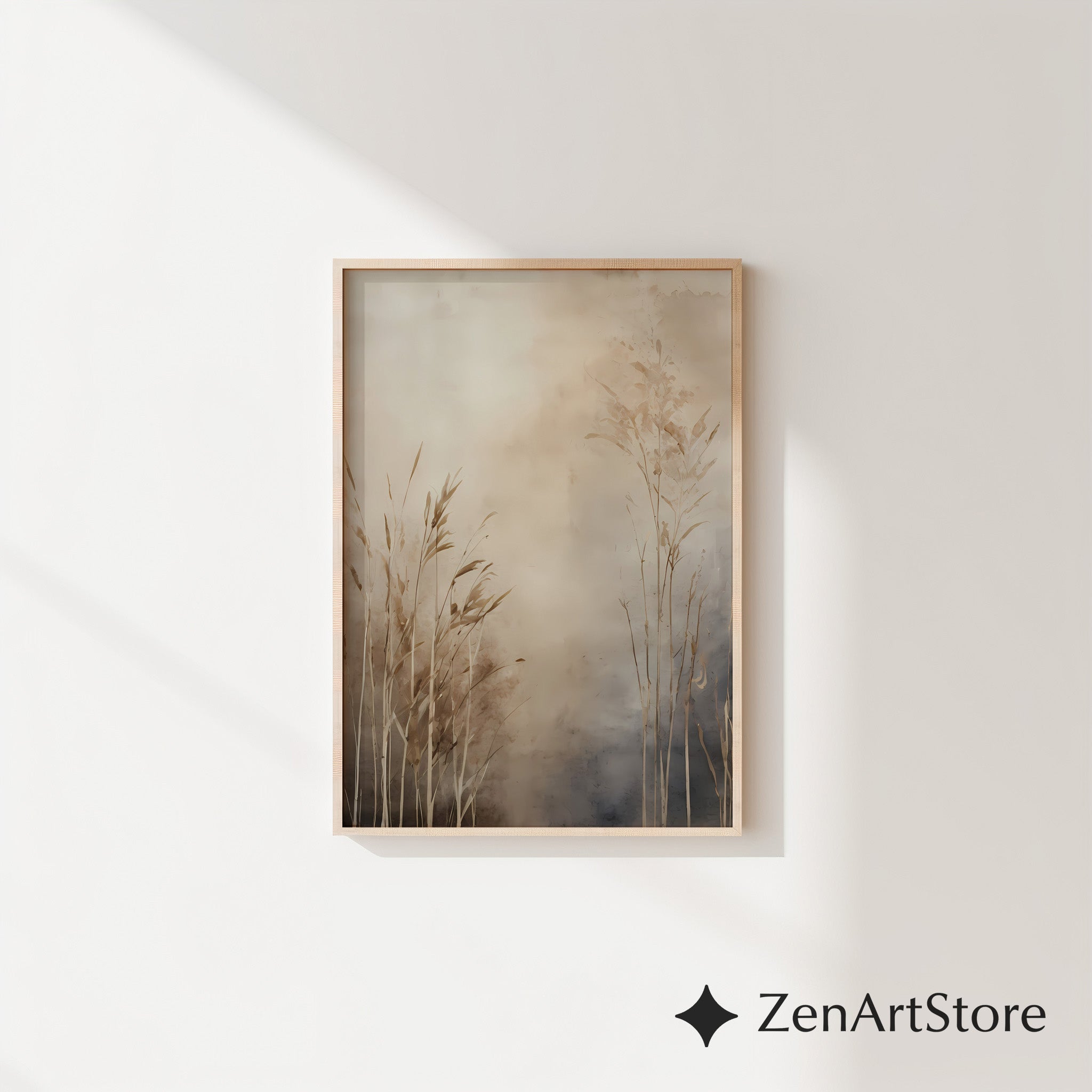 Neutral Botanical Wall Art — Beige Minimal Grass Print, Japandi Wabi Sabi Landscape for Living Room & Bedroom