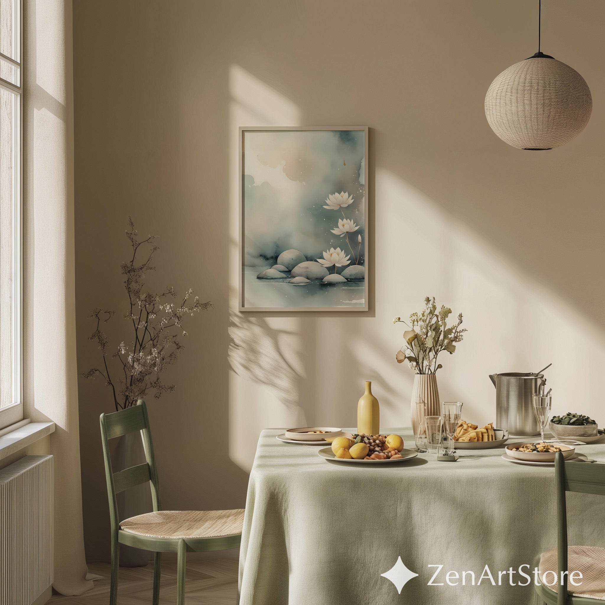 Serene Lotus Watercolor Wall Art – Minimal Zen Botanical Print for Japandi, Scandinavian & Neutral Home Decor