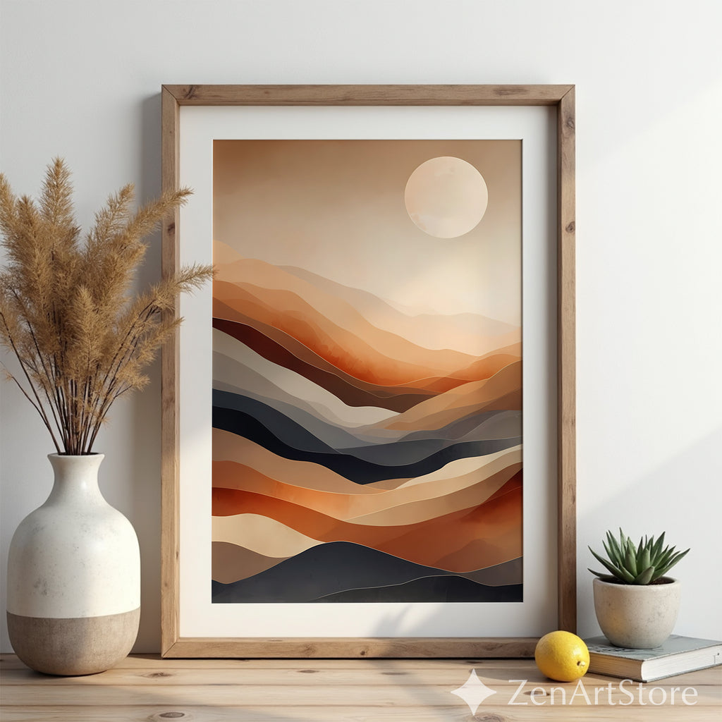 Warm Abstract Desert Landscape Wall Art - Minimal Terracotta & Neutral Layers, Modern Japandi Home Decor Print