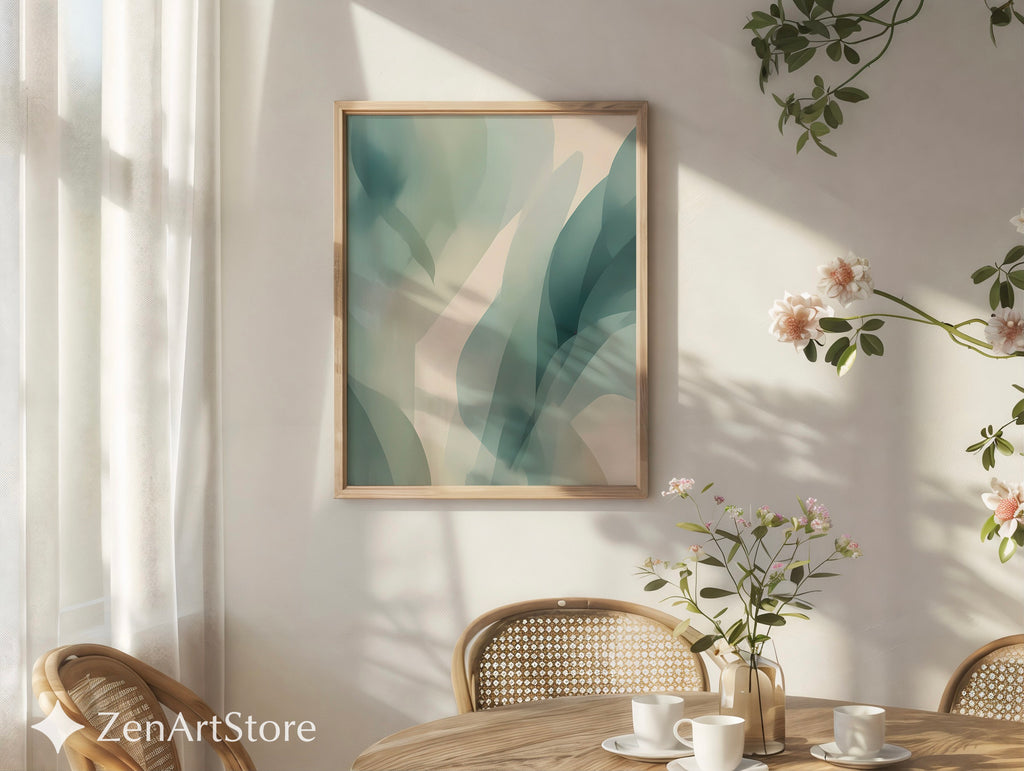 Muted Green Abstract Botanical Wall Art | Minimalist Japandi Print for Calm Neutral Home Decor, Printable & Canvas Ready