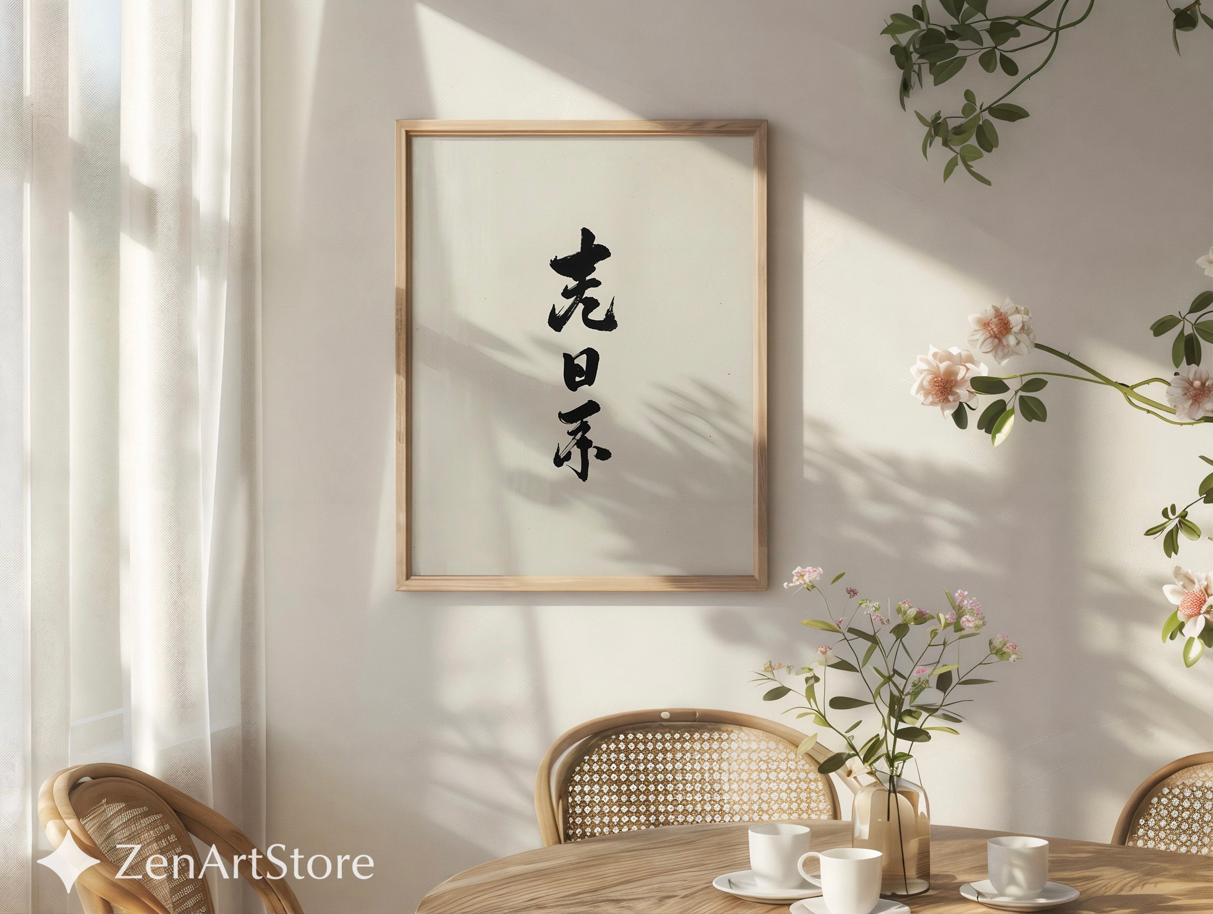 Minimal Japanese Calligraphy Print - Sumi Ink Vertical Wall Art, Japandi Zen Home Decor, Neutral Black & White Abstract Calligraphy