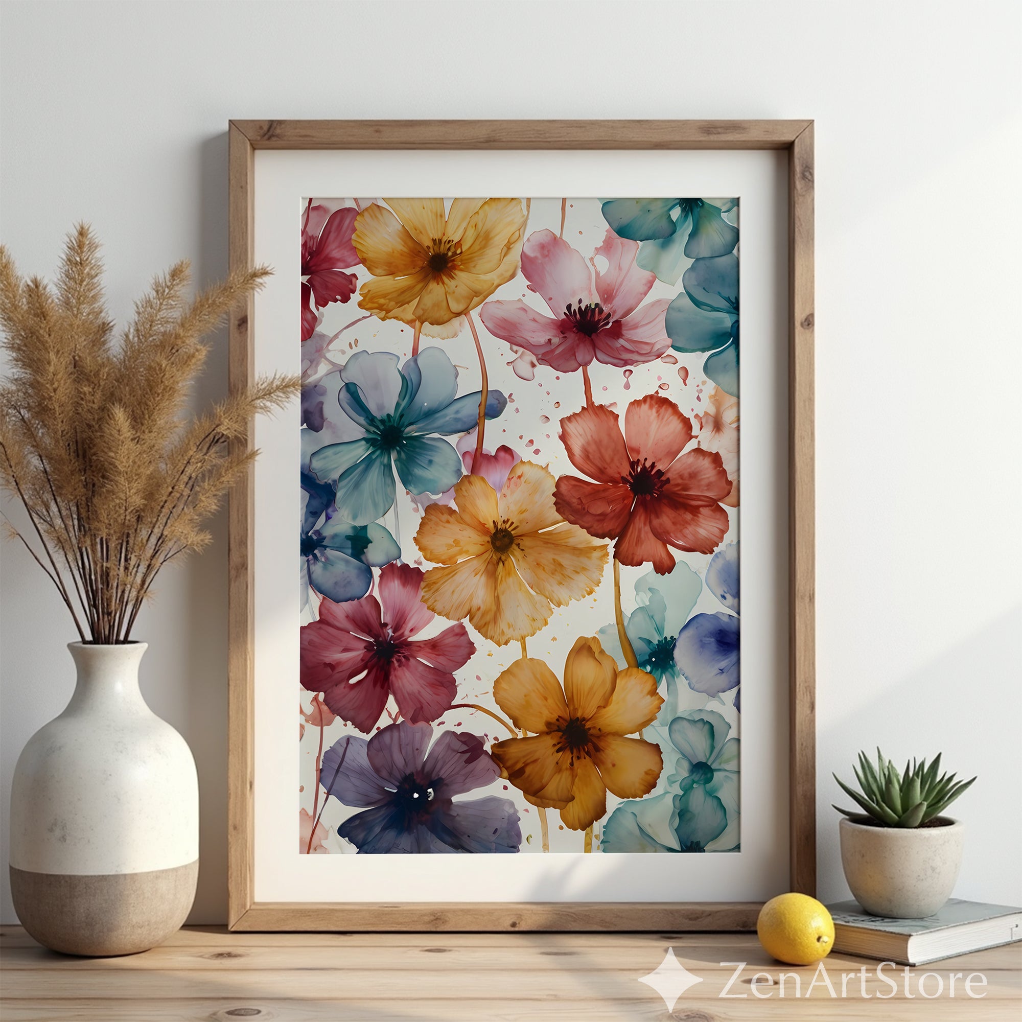 Vibrant Watercolor Floral Wall Art Print - Colorful Botanical Poster for Living Room, Bedroom, Boho & Modern Home Decor