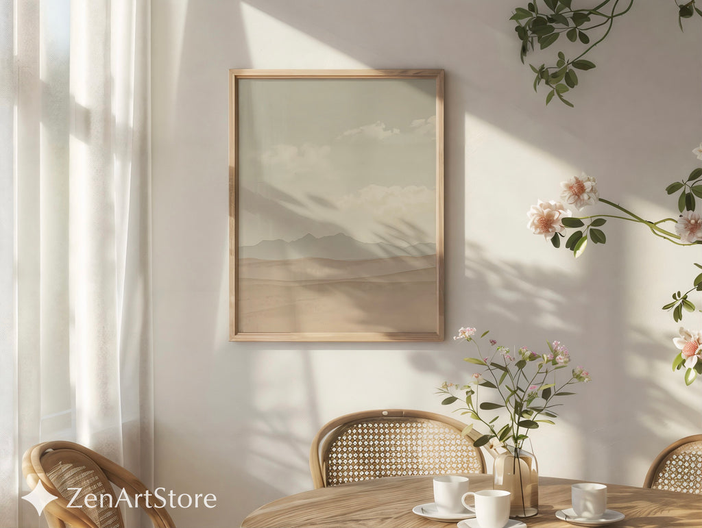 Neutral Desert Landscape Wall Art - Minimal Beige Mountain Print, Japandi Scandi Boho Home Decor