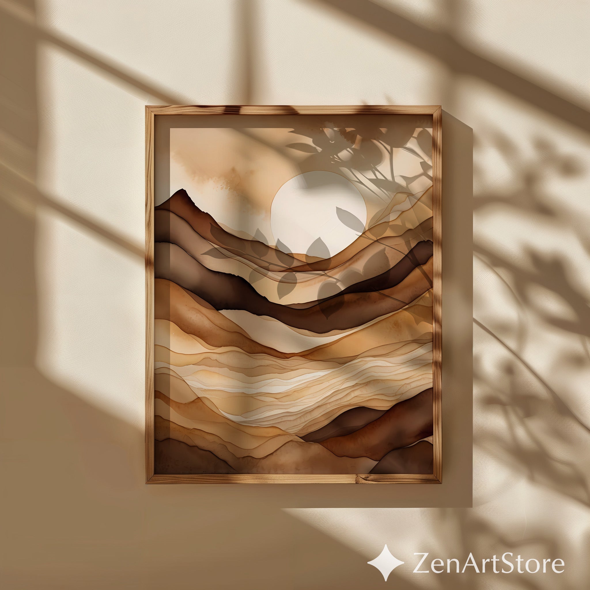 Neutral Abstract Landscape Wall Art - Beige Brown Minimalist Sun Print, Japandi Wabi Sabi Modern Home Decor, Printable or Canvas