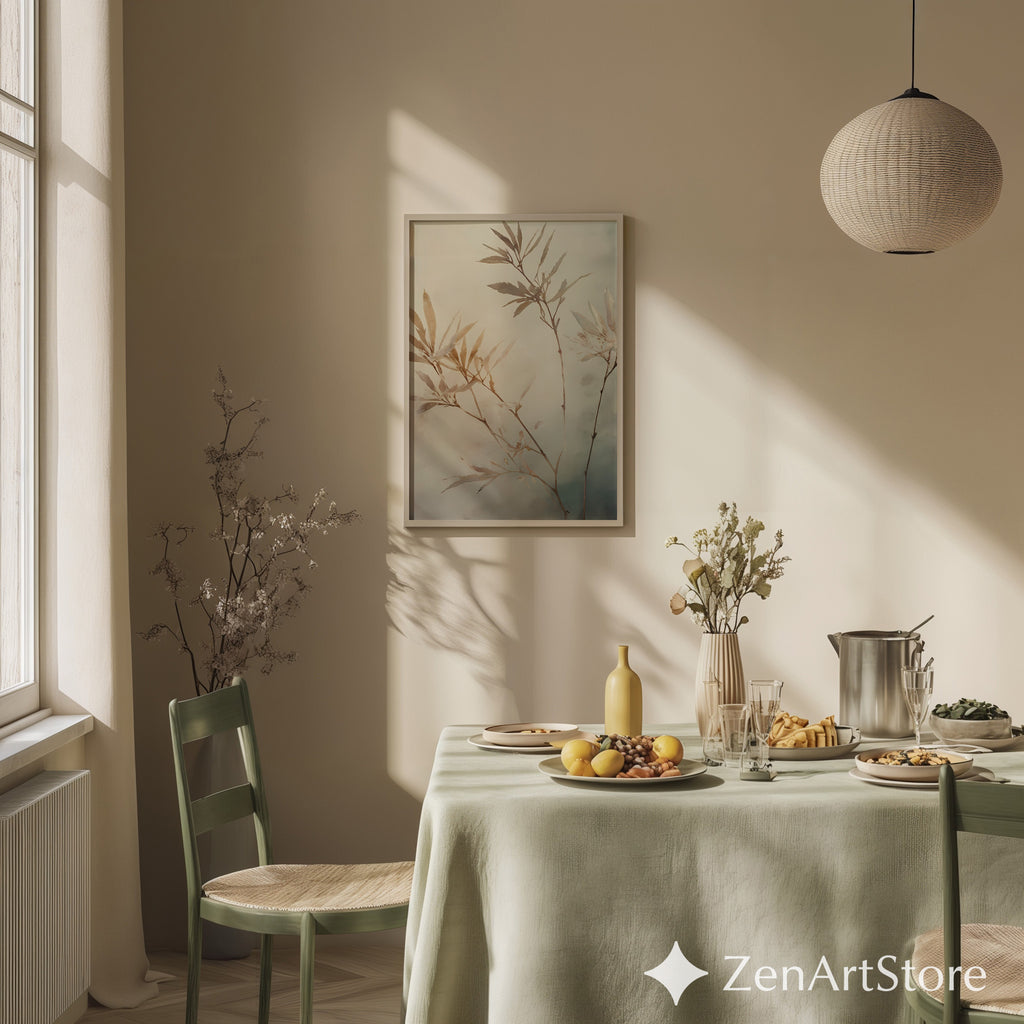 Neutral Botanical Wall Art Print - Japandi Minimalist Plant Painting, Beige Wabi Sabi Home Decor