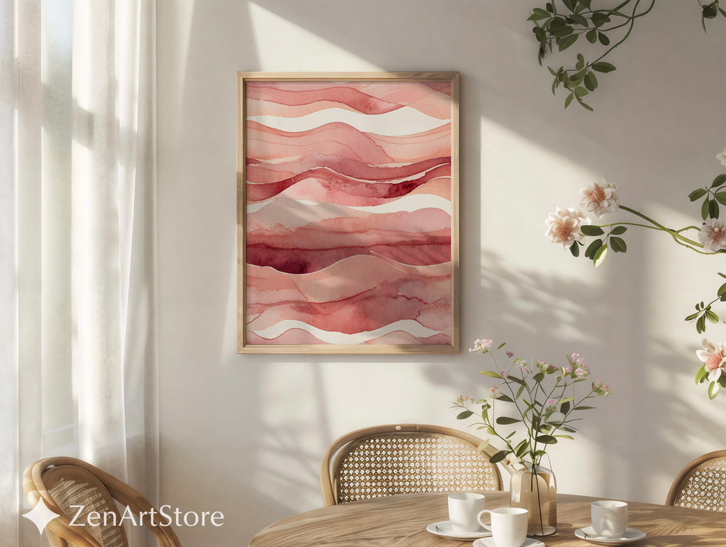 Blush Terracotta Watercolor Landscape Print - Abstract Pink Minimal Wall Art for Living Room, Bedroom, Nursery