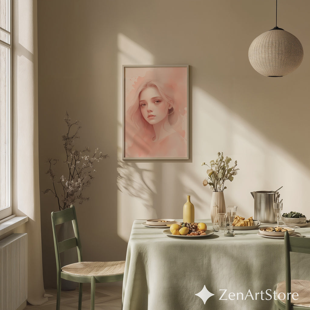 Peach Tones Minimal Portrait - Zen Japanese Abstract Calm Printable Wall Art