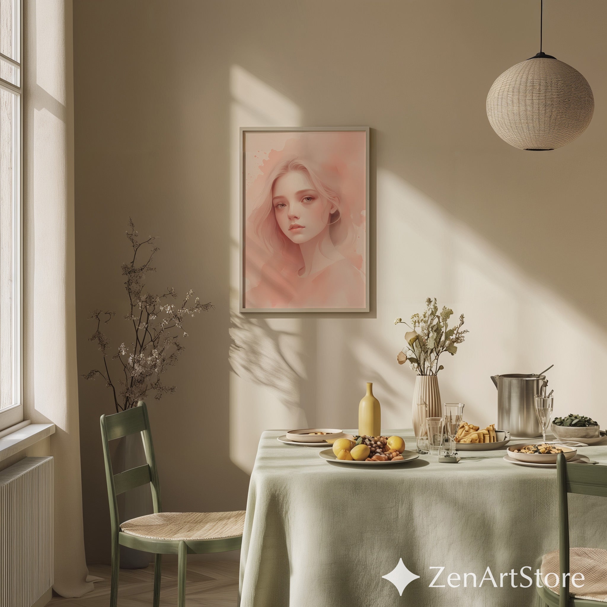 Peach Tones Minimal Portrait - Zen Japanese Abstract Calm Printable Wall Art