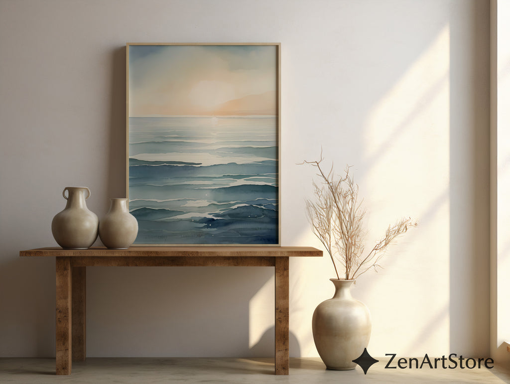 Serene Sunrise Abstract Seascape - Minimal Zen Japanese Printable Wall Art