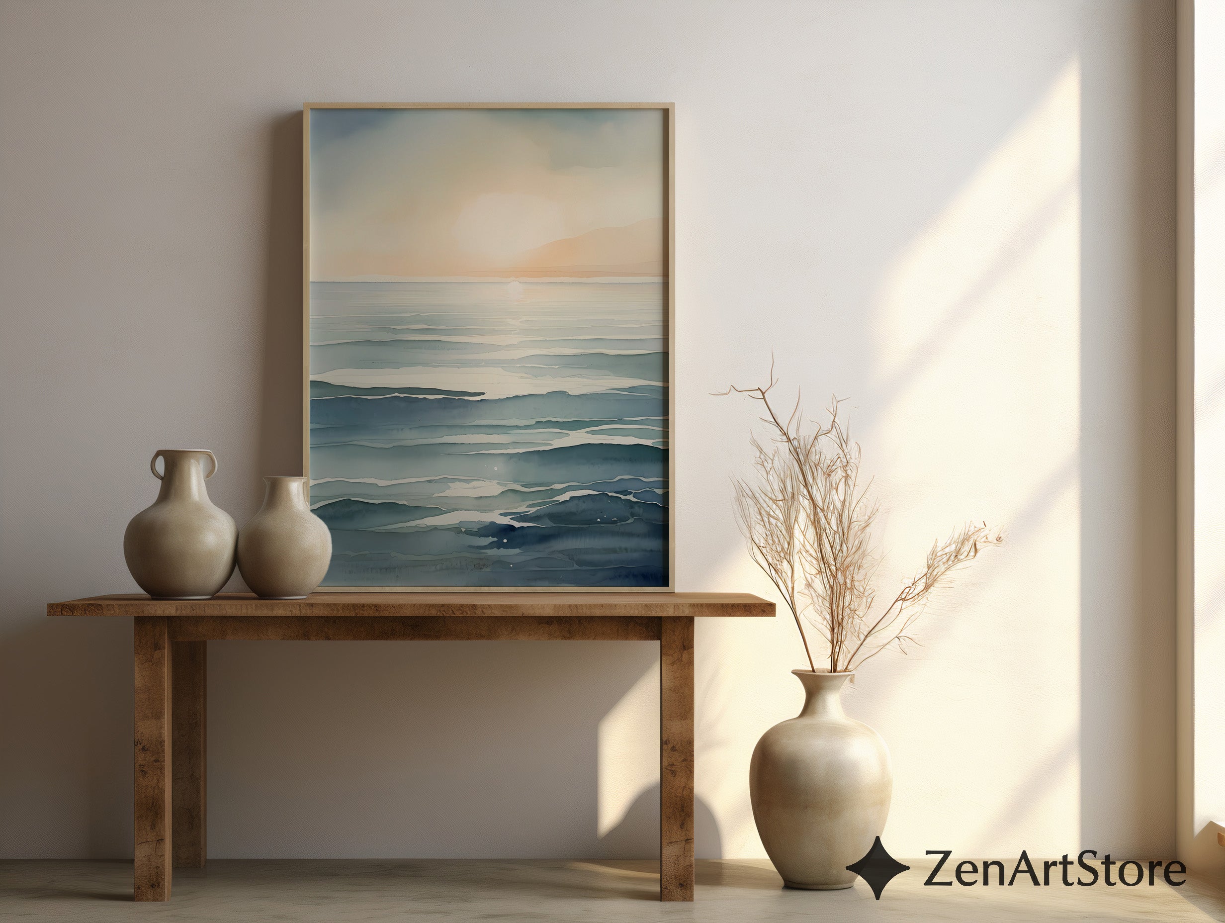 Serene Sunrise Abstract Seascape - Minimal Zen Japanese Printable Wall Art
