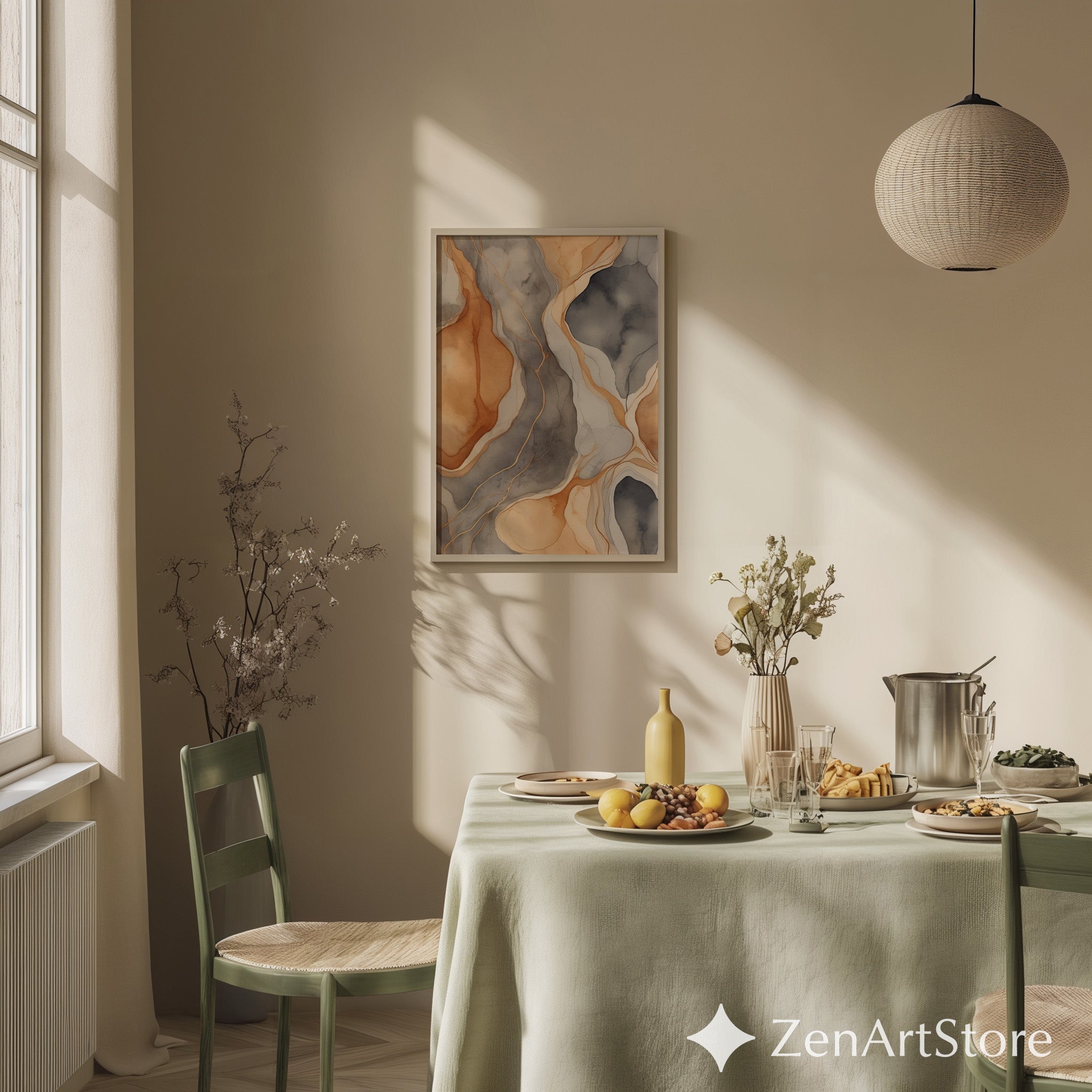 Neutral Abstract Watercolor Wall Art Earth Tones Agate Print – Minimal Japandi Beige Gray Brown Modern Home Decor Printable or Canvas
