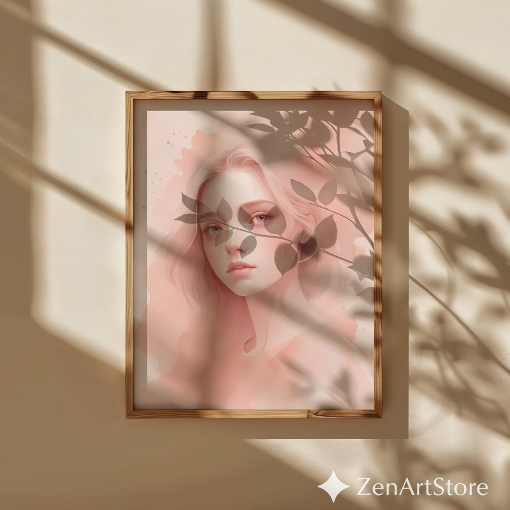 Peach Tones Minimal Portrait - Zen Japanese Abstract Calm Printable Wall Art