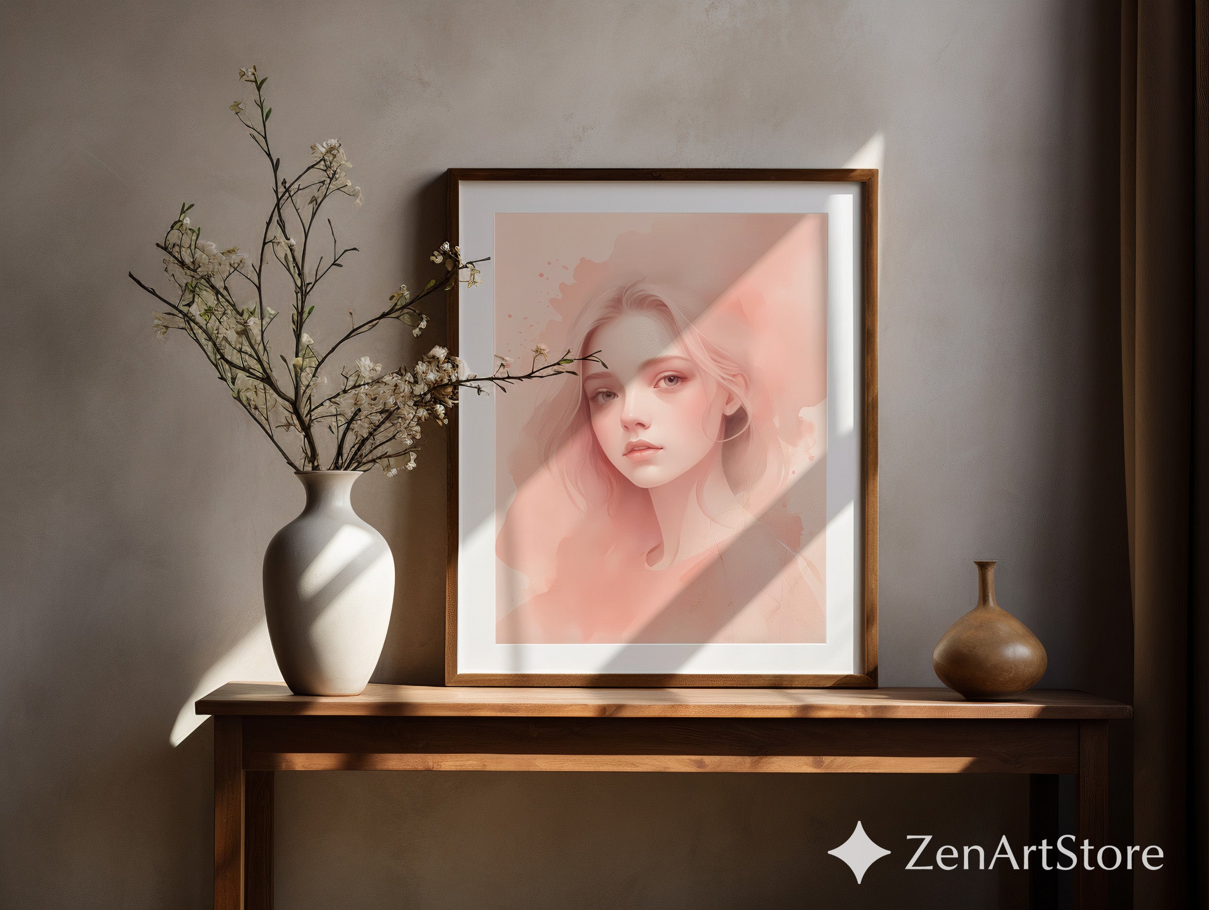 Peach Tones Minimal Portrait - Zen Japanese Abstract Calm Printable Wall Art