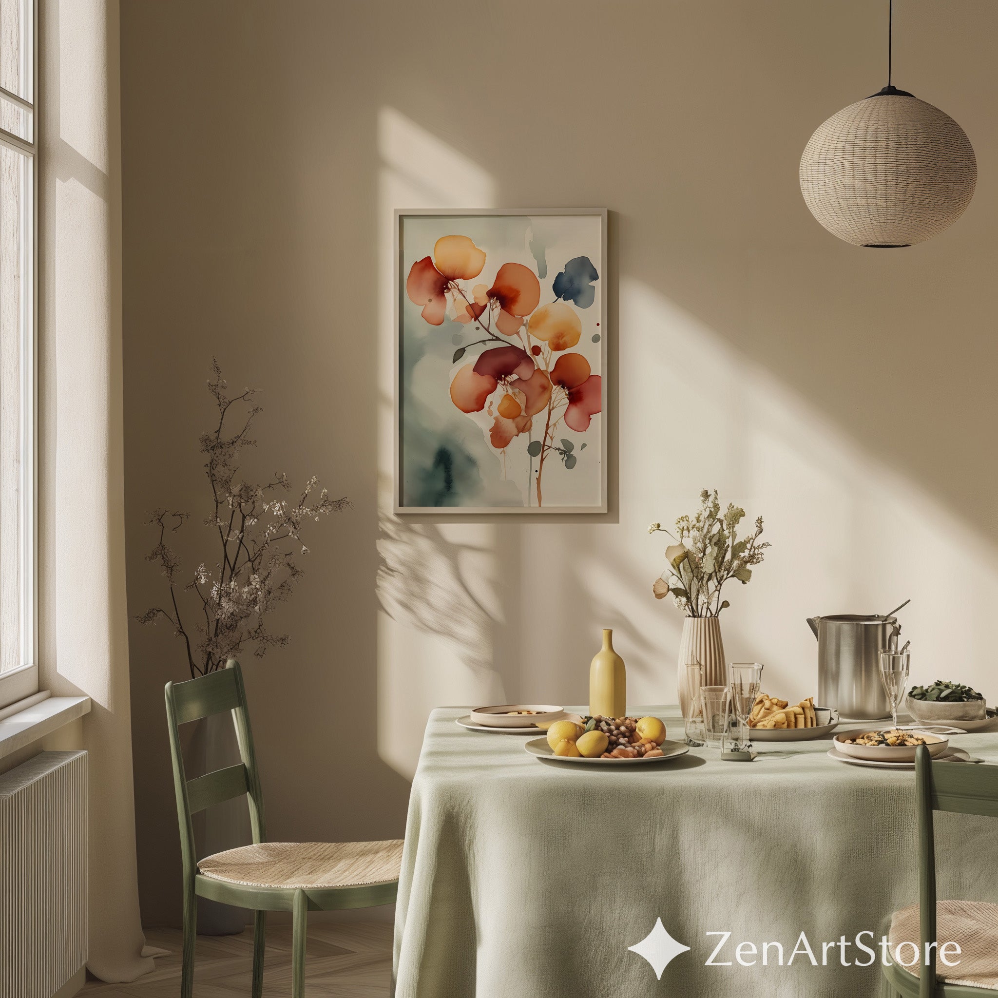 Abstract Floral Wall Art Print - Warm Rust & Ochre Minimal Botanical Japandi Wabi Sabi Neutral Home Decor