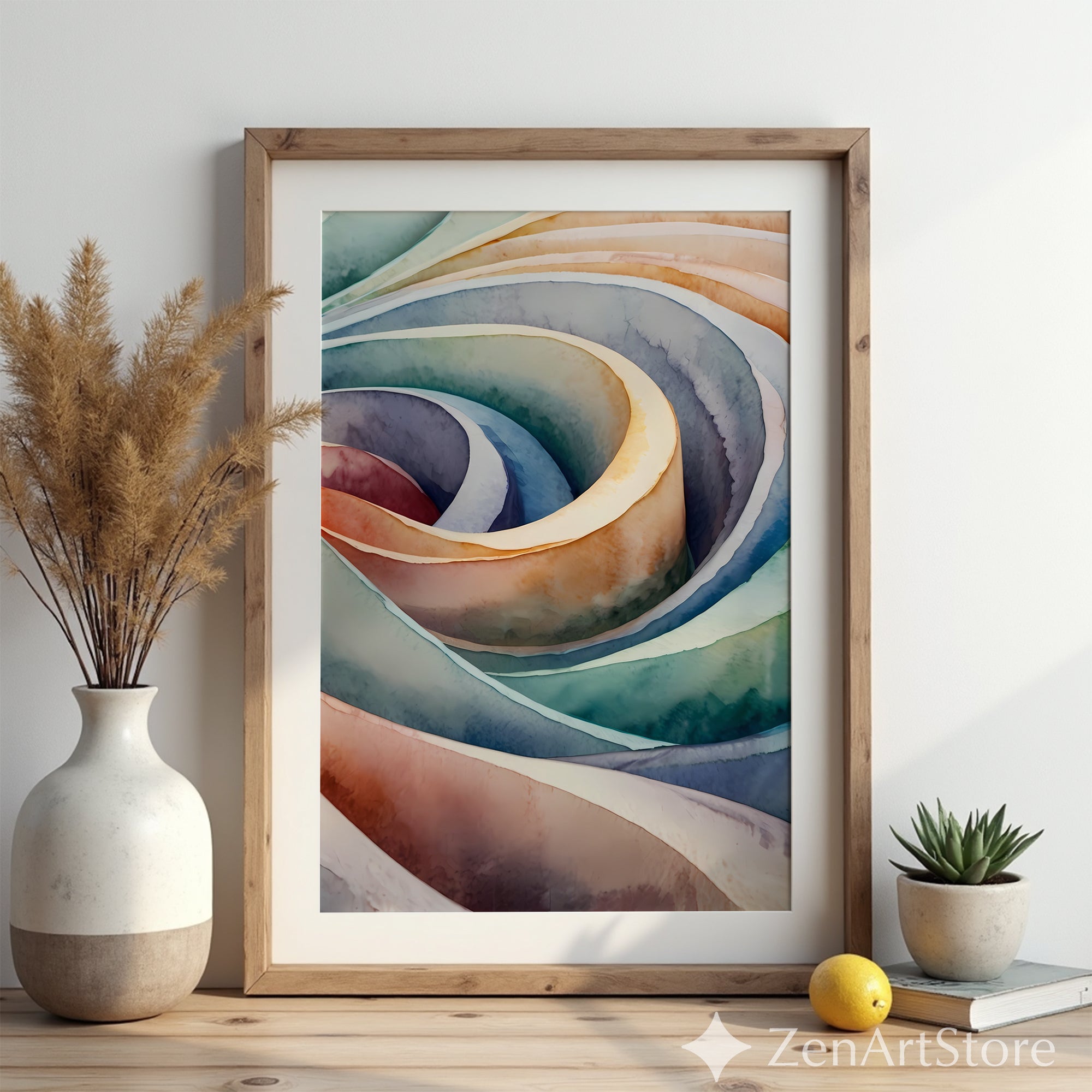 Abstract Watercolor Rose Spiral Wall Art - Pastel Neutral Modern Printable, Zen Japandi Home Decor