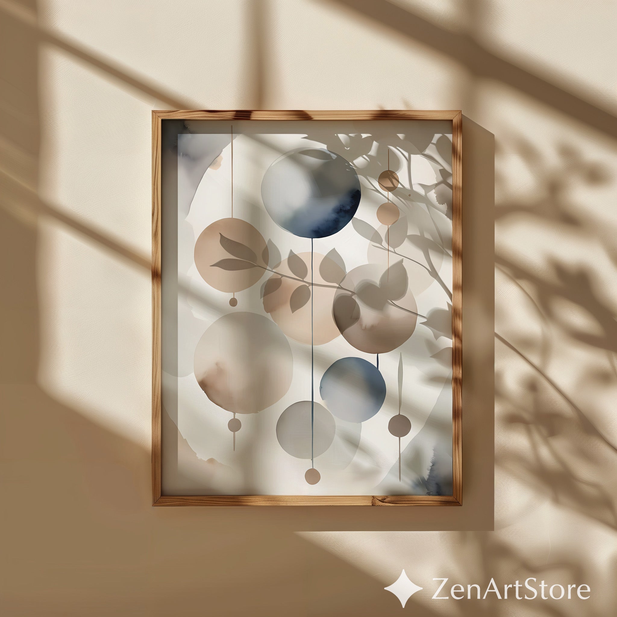 Neutral Abstract Circles Wall Art - Minimalist Japandi Scandinavian Watercolor Print for Modern Living Room & Bedroom Decor