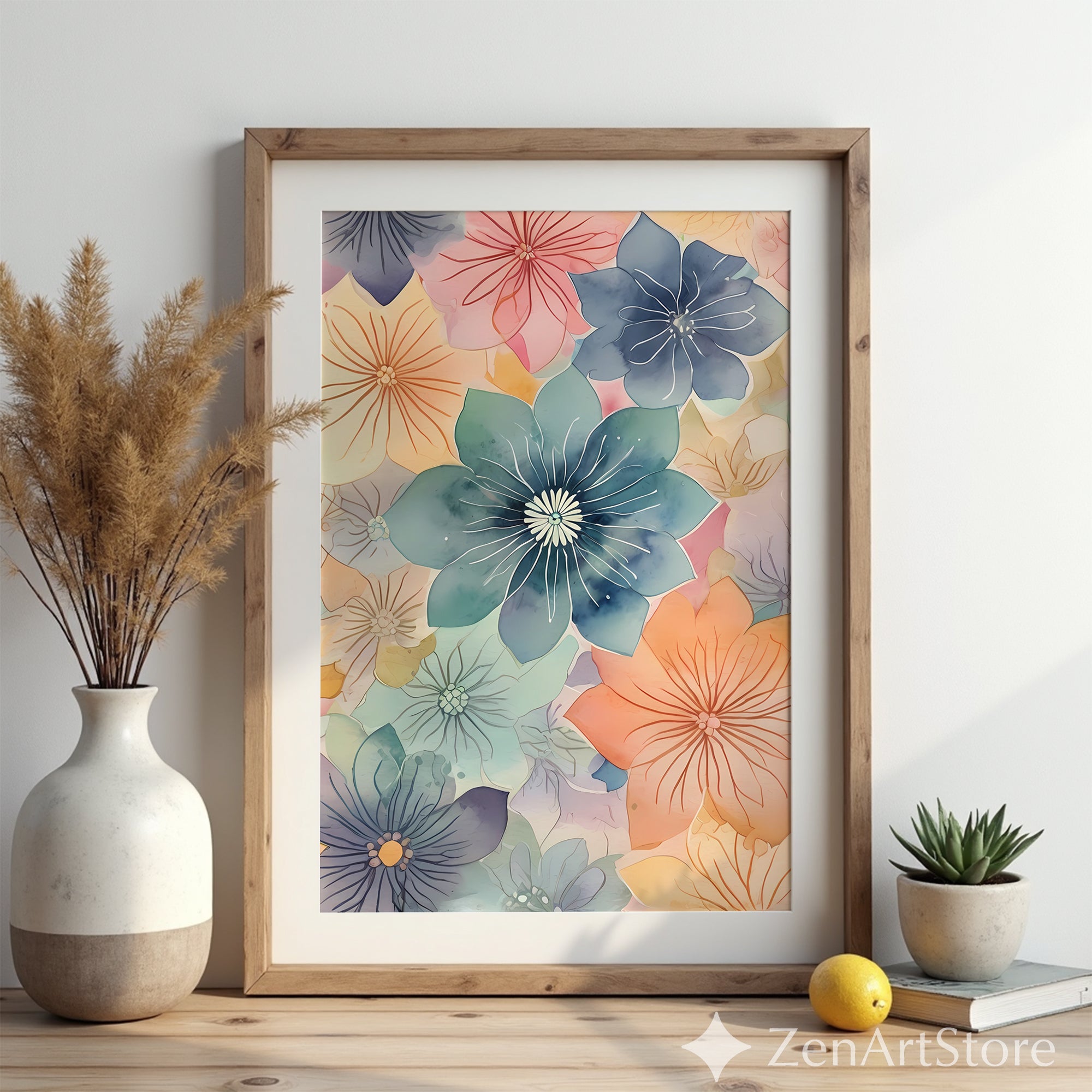 Pastel Watercolor Floral Wall Art Print - Modern Botanical Poster for Living Room, Bedroom & Nursery