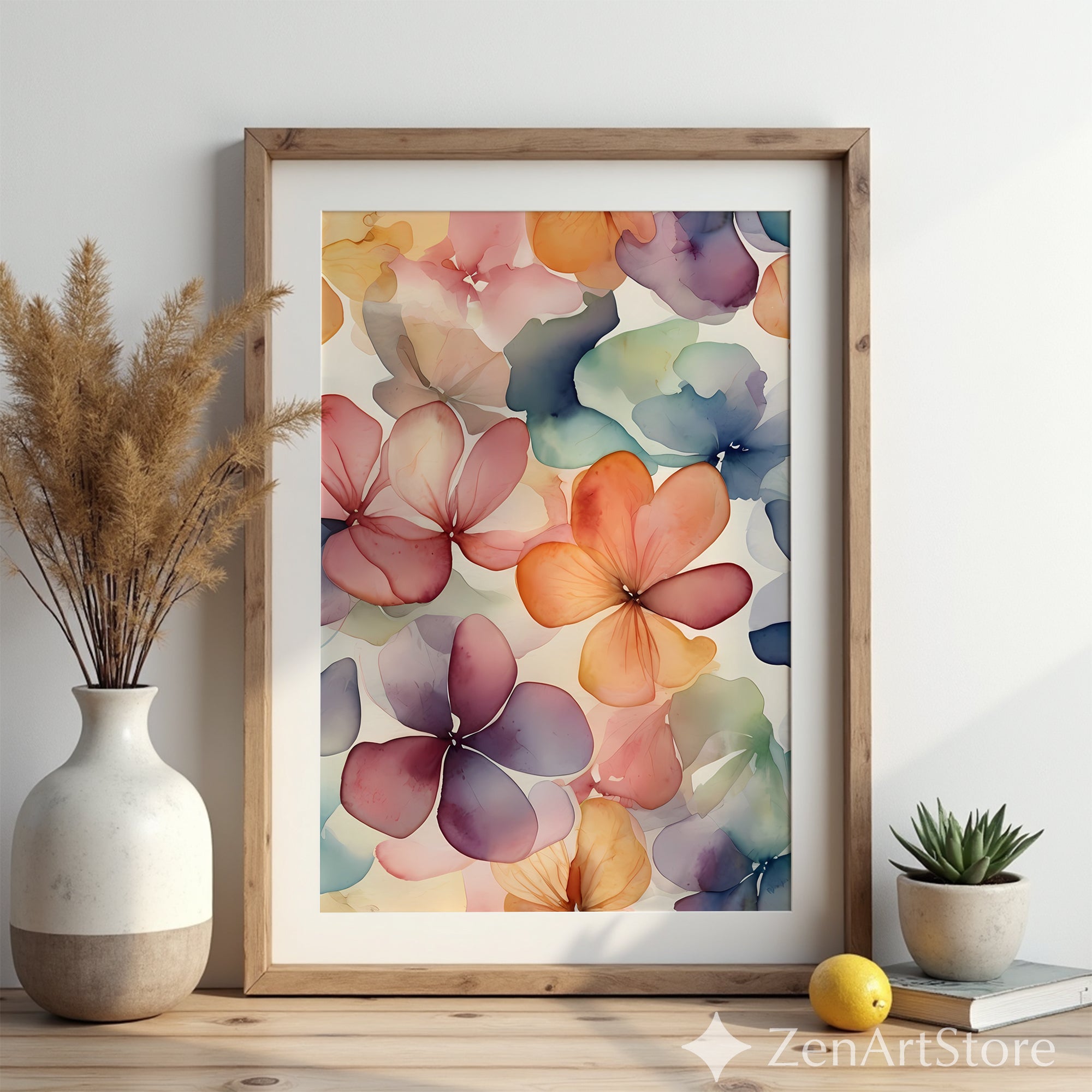 Soft Watercolor Floral Wall Art Print - Abstract Botanical Flowers for Living Room, Bedroom, Japandi, Boho & Scandinavian Home Decor