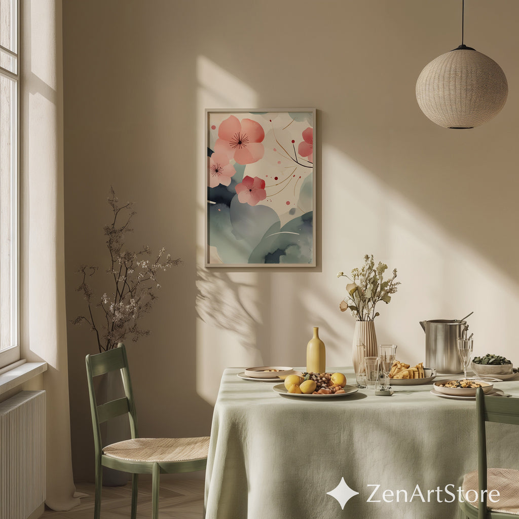 Zen Sakura Abstract Printable Wall Art - Minimal Japanese Cherry Blossom Calm Poster