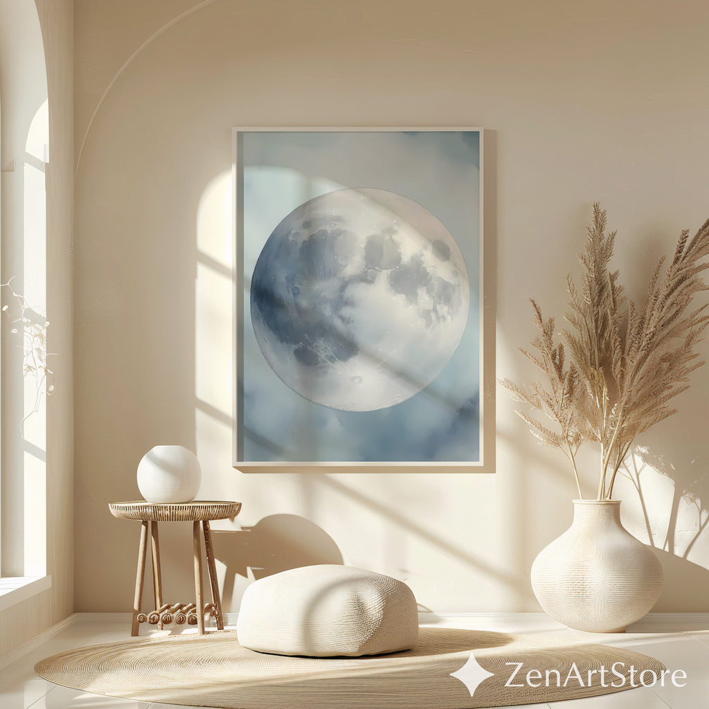 Minimal Moon Wall Art - Neutral Lunar Print, Japandi & Scandinavian Moon Poster for Bedroom, Nursery, Living Room Decor