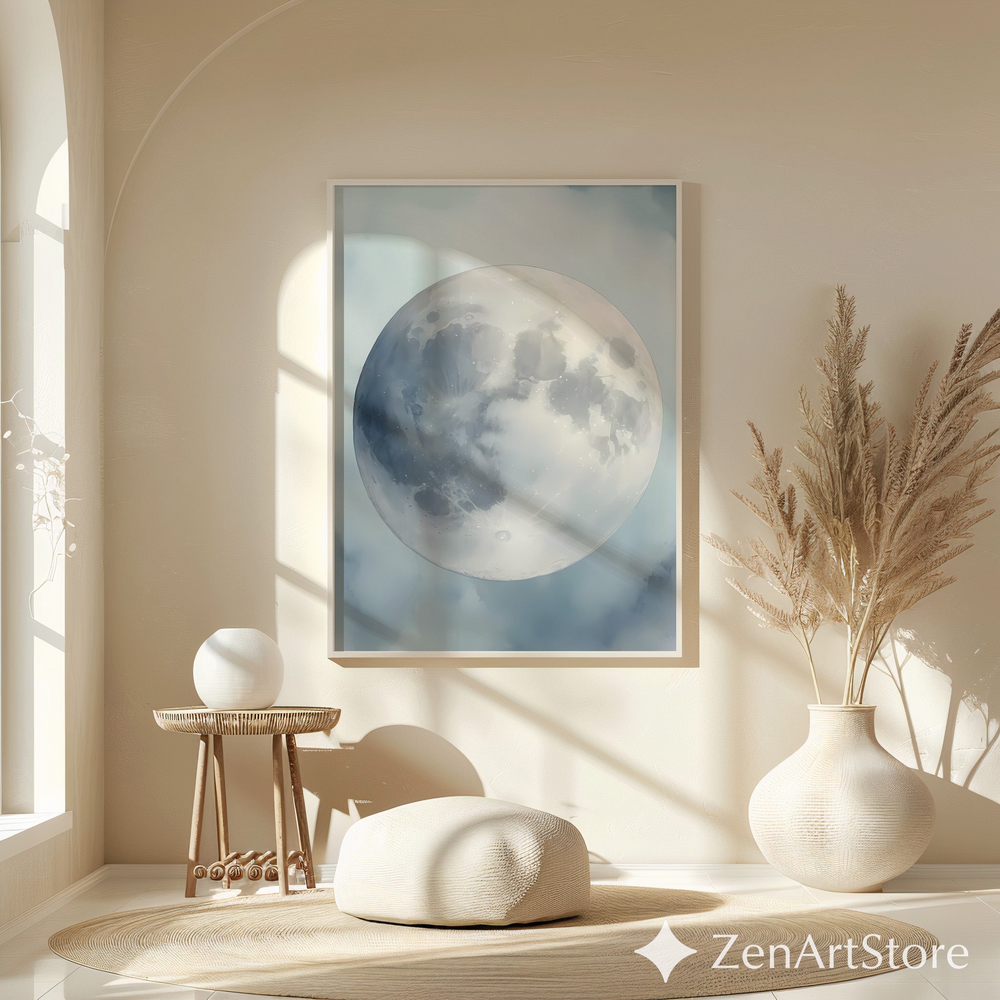 Minimal Moon Wall Art - Neutral Lunar Print, Japandi & Scandinavian Moon Poster for Bedroom, Nursery, Living Room Decor