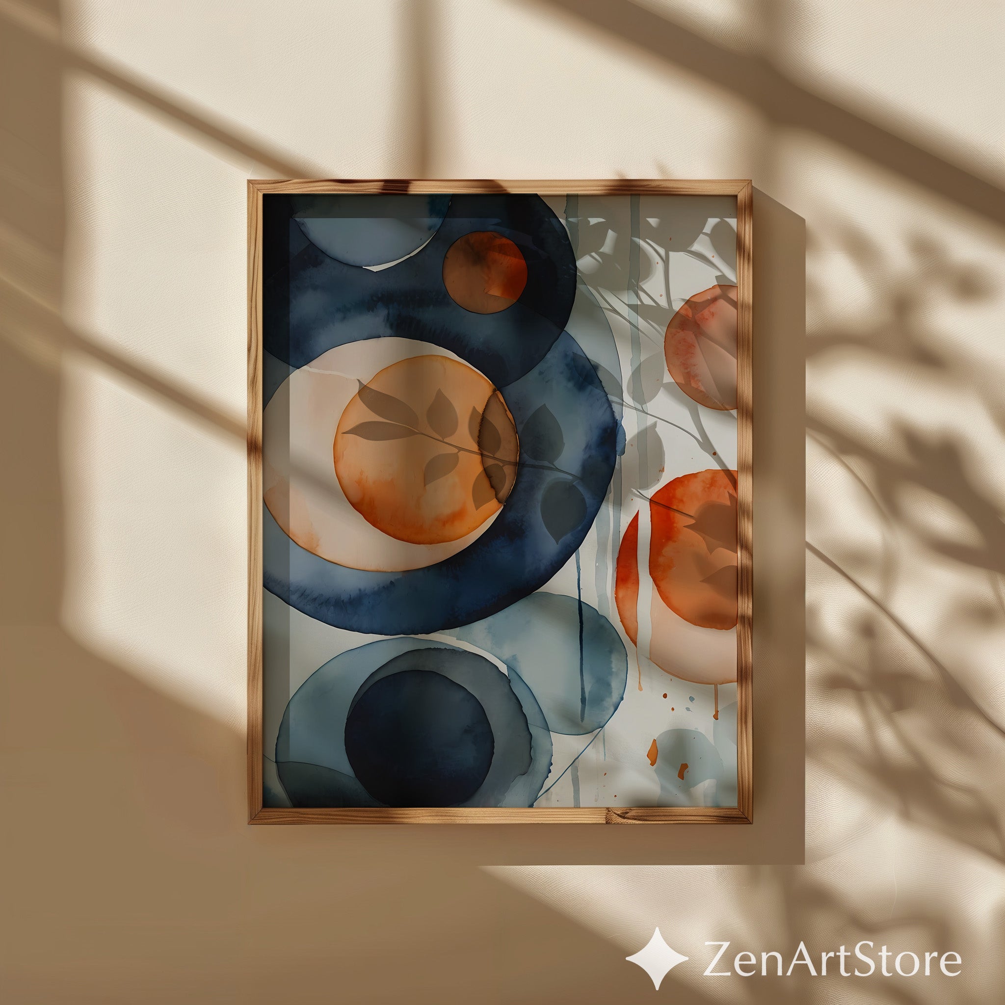 Abstract Watercolor Circles Wall Art Navy & Terracotta Modern Minimal Minimalist Print for Living Room Japandi Boho Decor