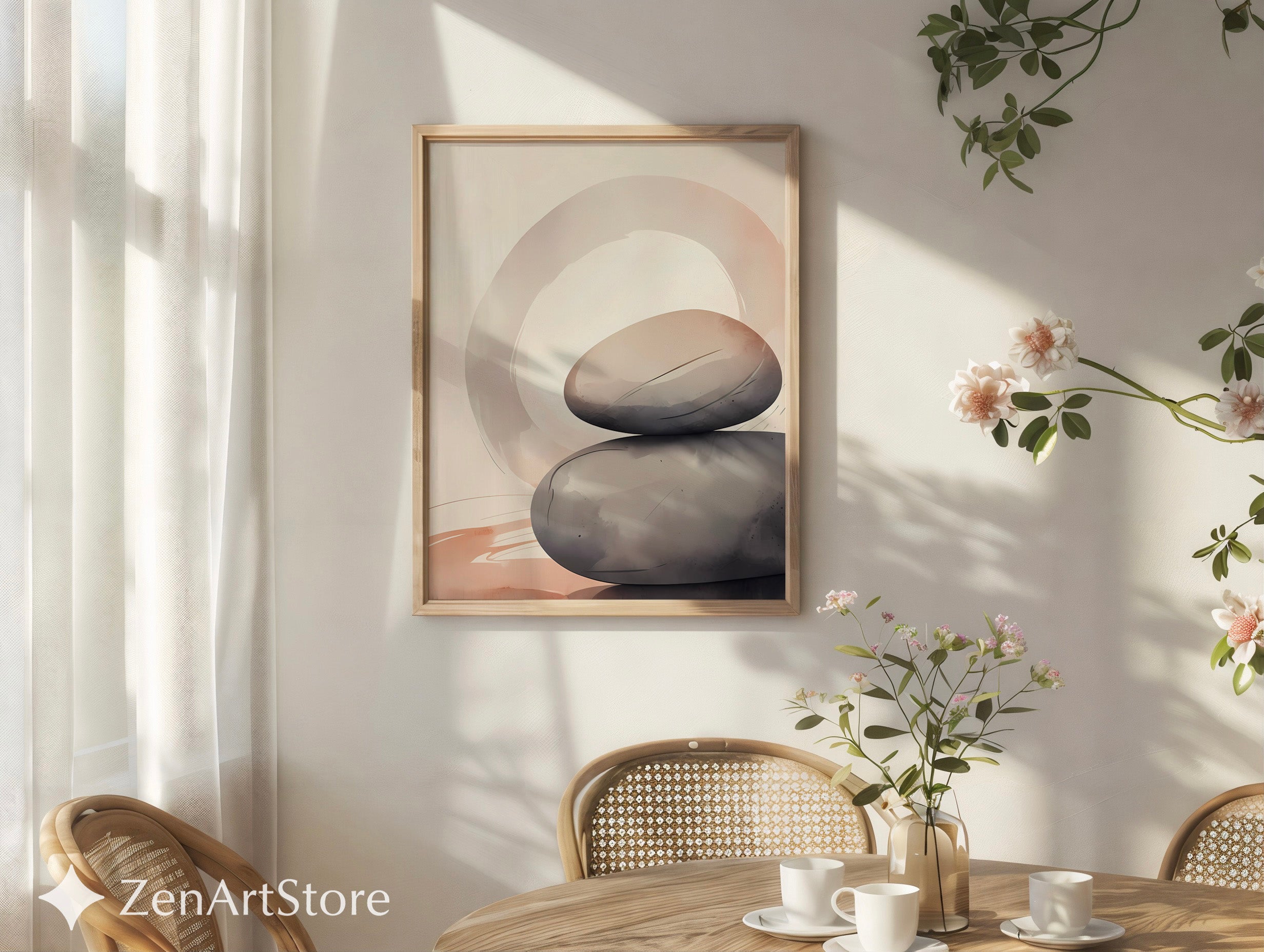 Minimal Zen Stone Stack Wall Art - Neutral Abstract Printable, Wabi Sabi Japandi Home Decor