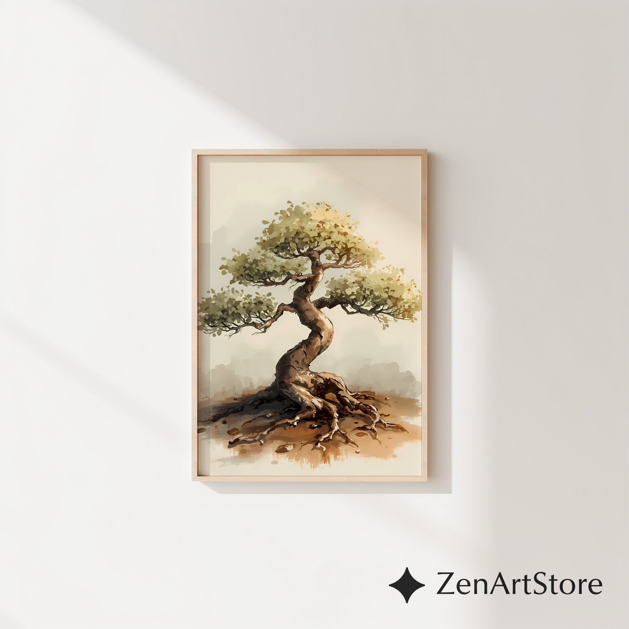 Bonsai Tree Art Print - Minimal Zen Wall Decor, Neutral Wabi Sabi Botanical Illustration for Japandi & Scandinavian Homes