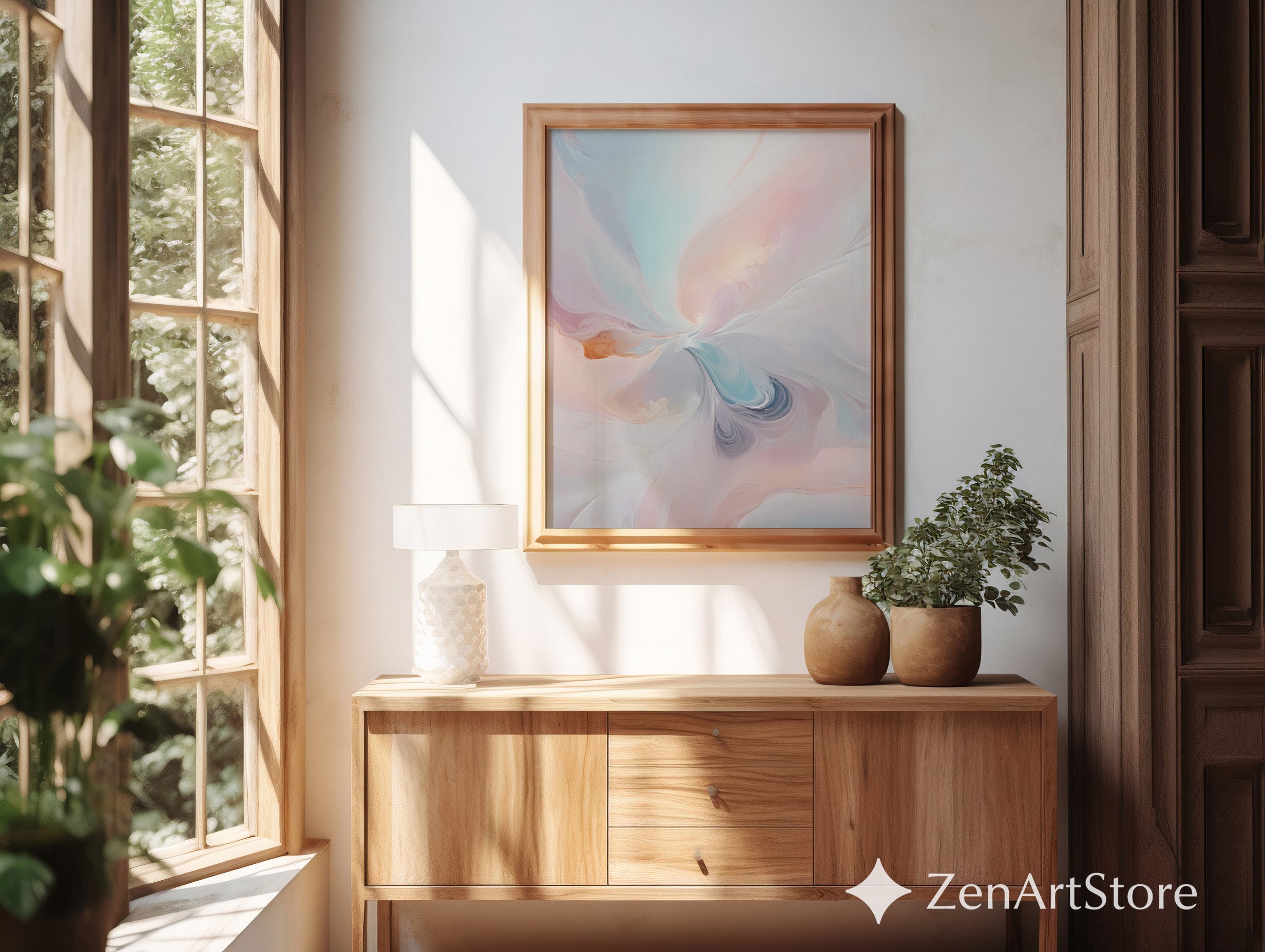 Pastel Abstract Wall Art Printable - Soft Pink Blue Minimalist Zen Decor for Living Room, Bedroom, Nursery - Japandi Wabi Sabi Print