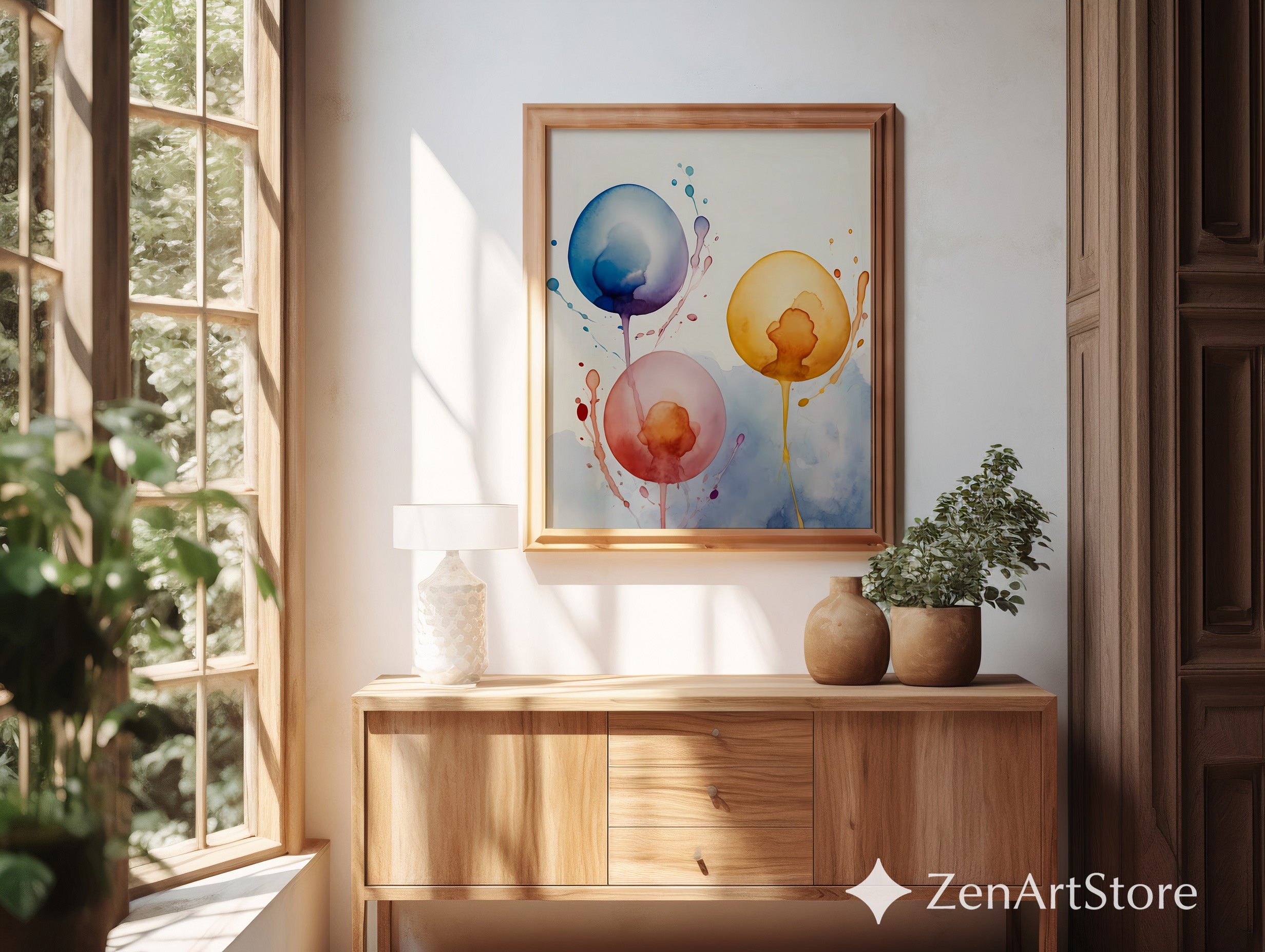 Abstract Watercolor Balloons Print - Minimal Modern Wall Art for Living Room, Nursery, Japandi Boho Decor