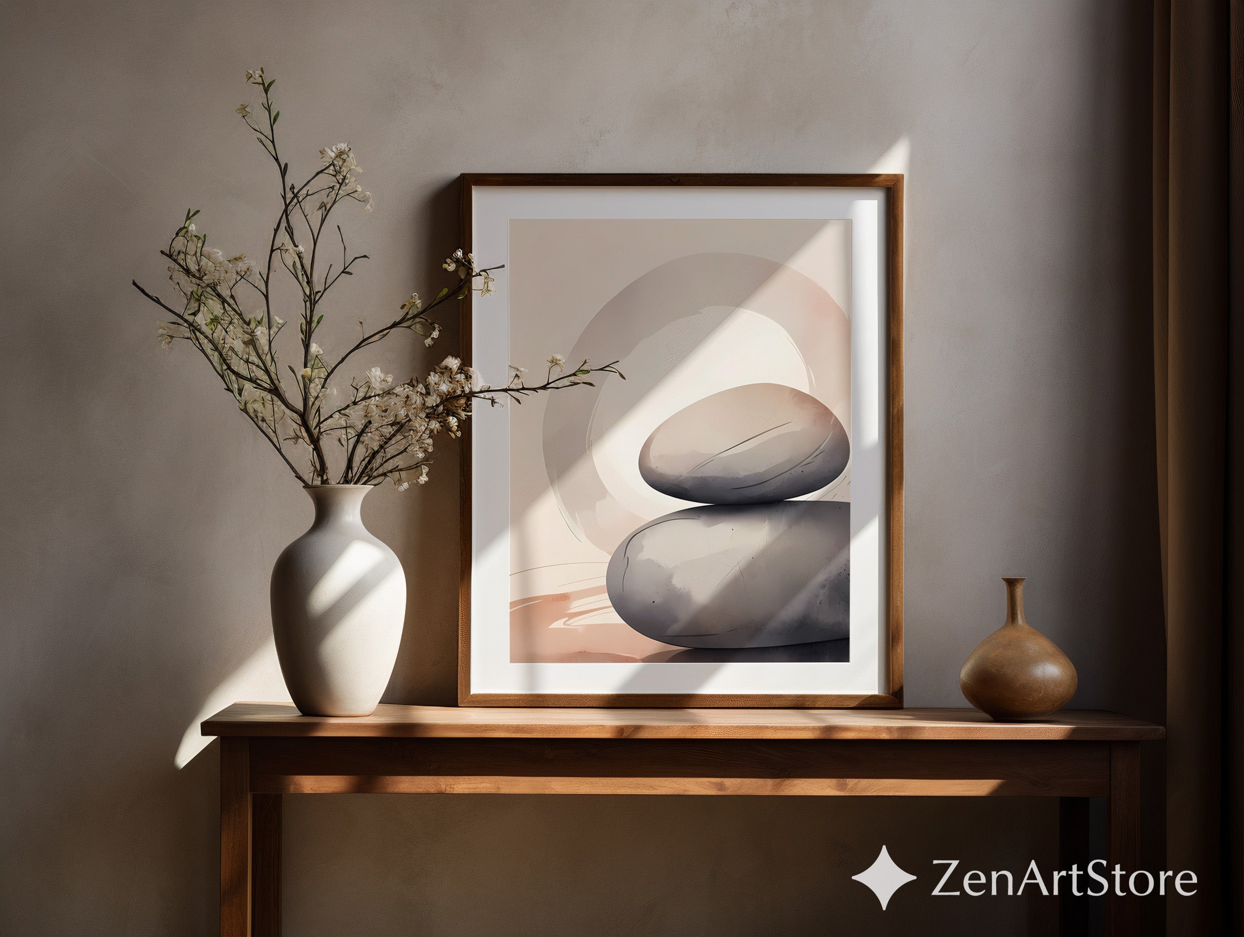 Minimal Zen Stone Stack Wall Art - Neutral Abstract Printable, Wabi Sabi Japandi Home Decor