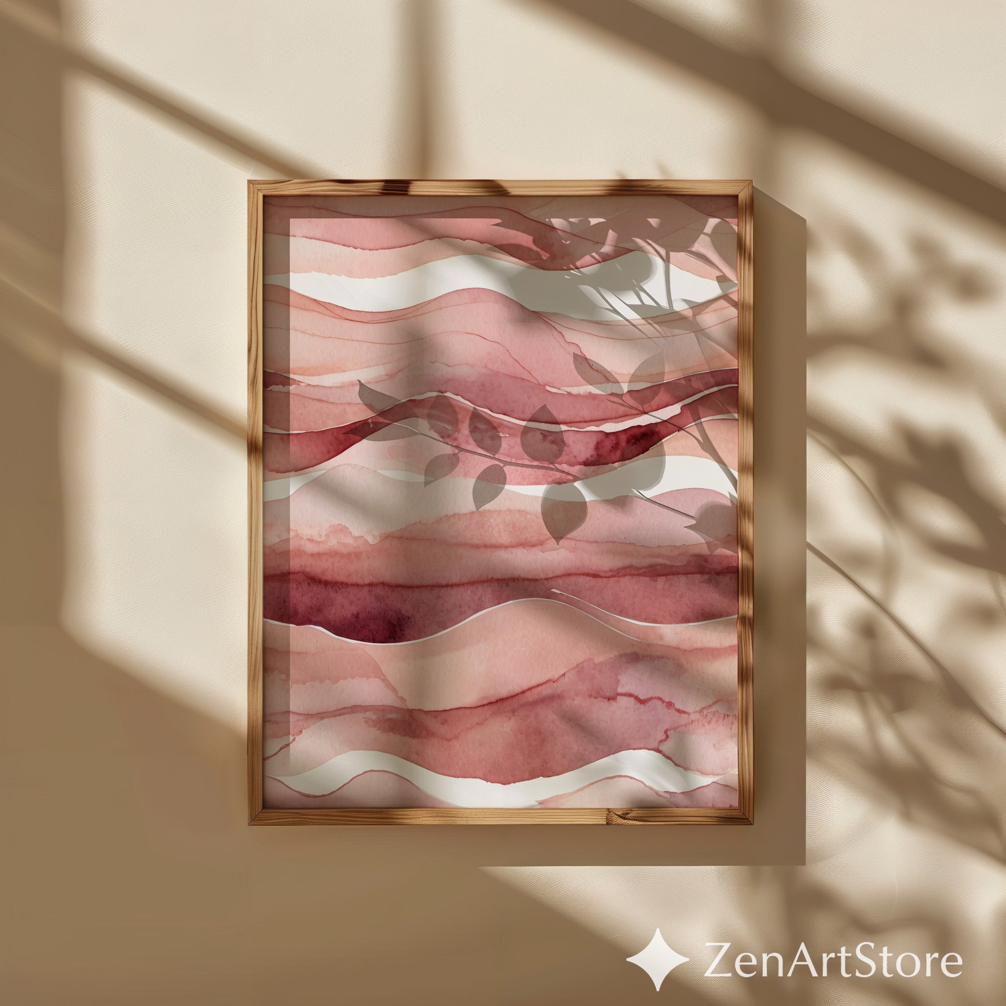 Blush Terracotta Watercolor Landscape Print - Abstract Pink Minimal Wall Art for Living Room, Bedroom, Nursery