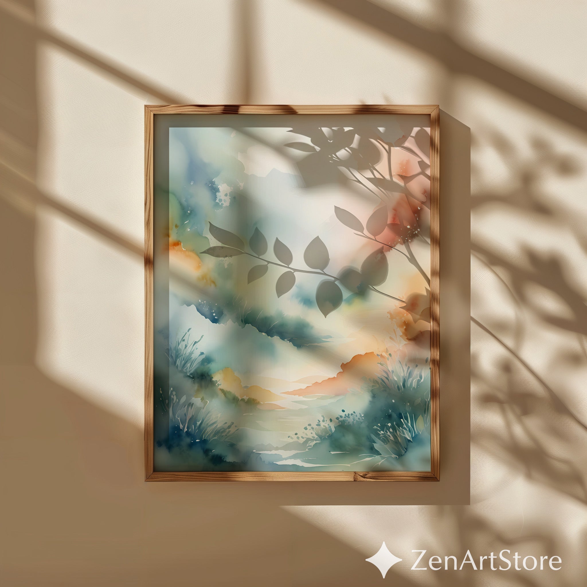 Soft Pastel Watercolor Landscape Print - Misty Valley Abstract Wall Art for Living Room, Nursery, Japandi Scandi Home Decor