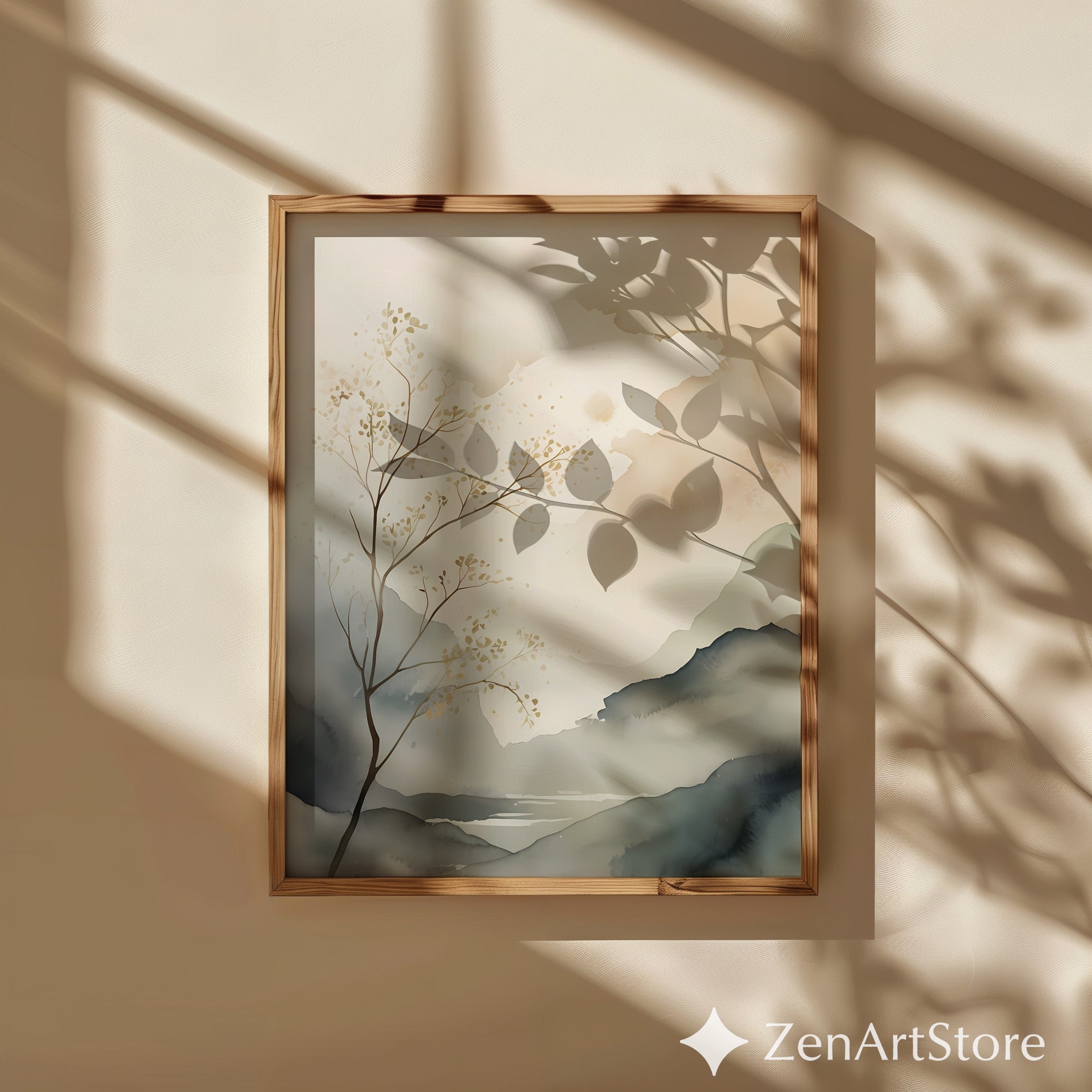 Calm Neutral Landscape Art Print - Minimal Japandi Wabi Sabi Botanical Wall Decor for Living Room & Bedroom