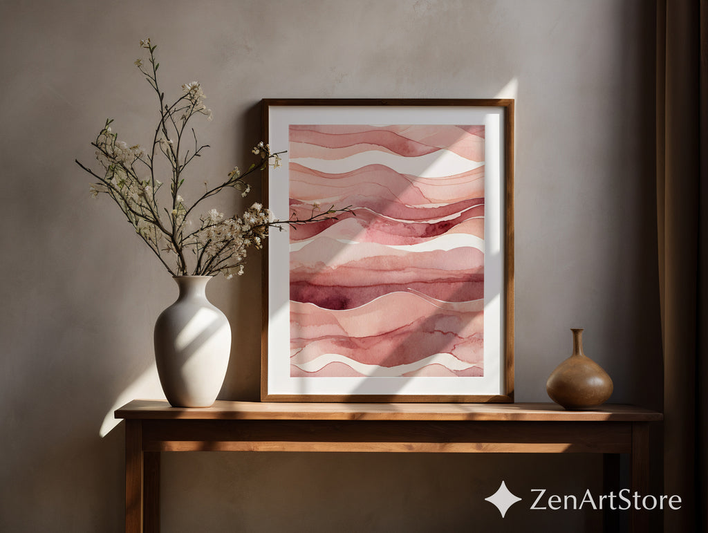Blush Terracotta Watercolor Landscape Print - Abstract Pink Minimal Wall Art for Living Room, Bedroom, Nursery