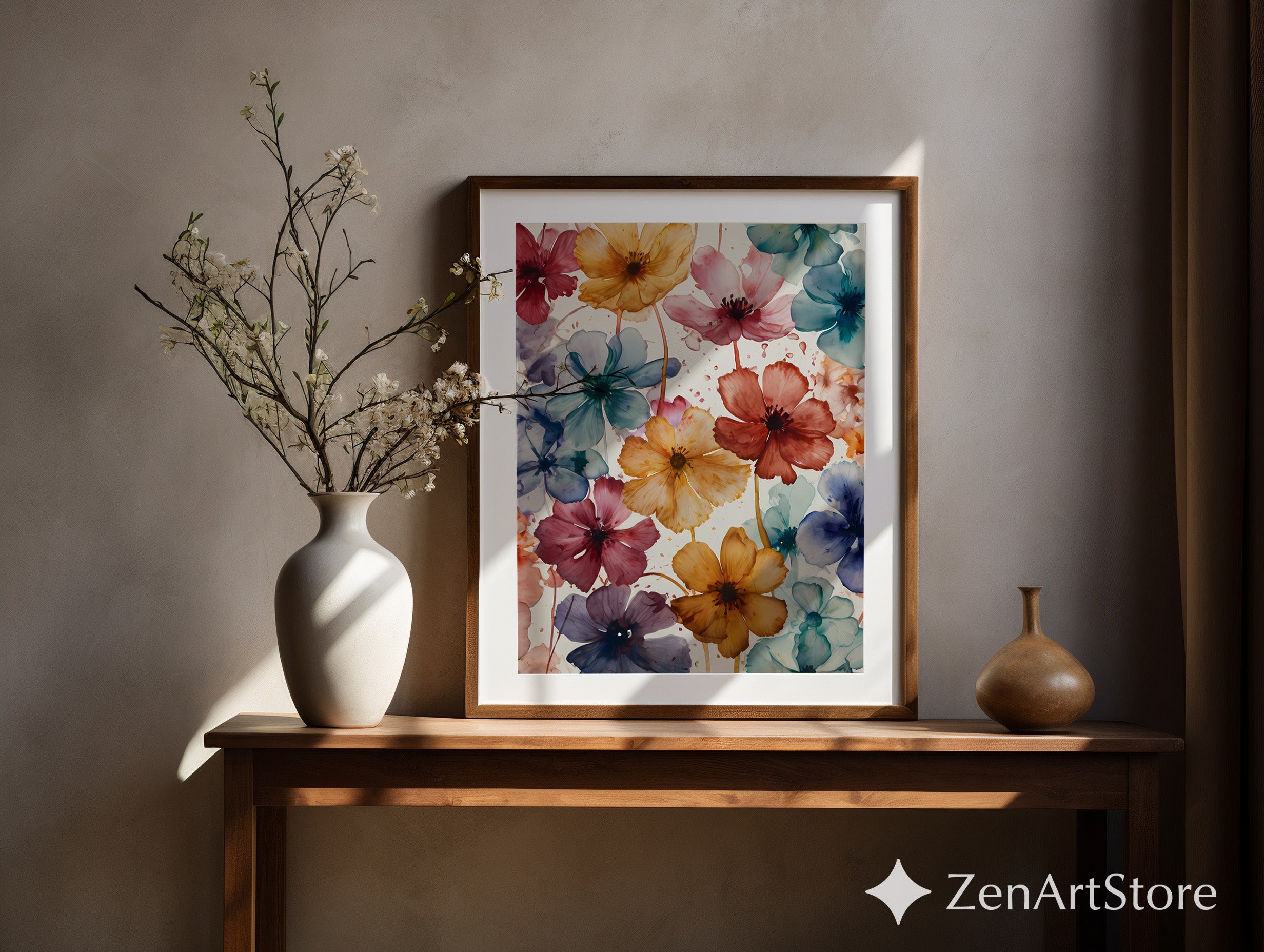 Vibrant Watercolor Floral Wall Art Print - Colorful Botanical Poster for Living Room, Bedroom, Boho & Modern Home Decor