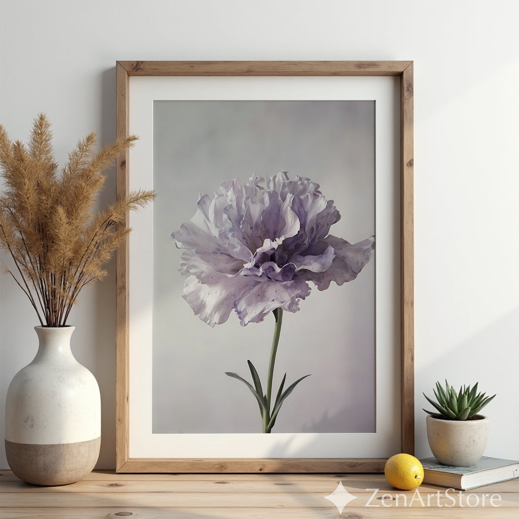 Lavender Peony Floral Art Print - Minimal Botanical Wall Art for Neutral Japandi, Scandinavian & Boho Home Decor