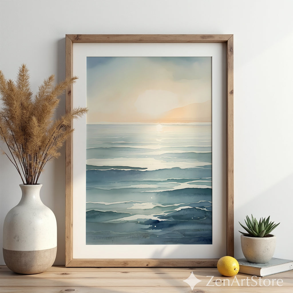 Serene Sunrise Abstract Seascape - Minimal Zen Japanese Printable Wall Art