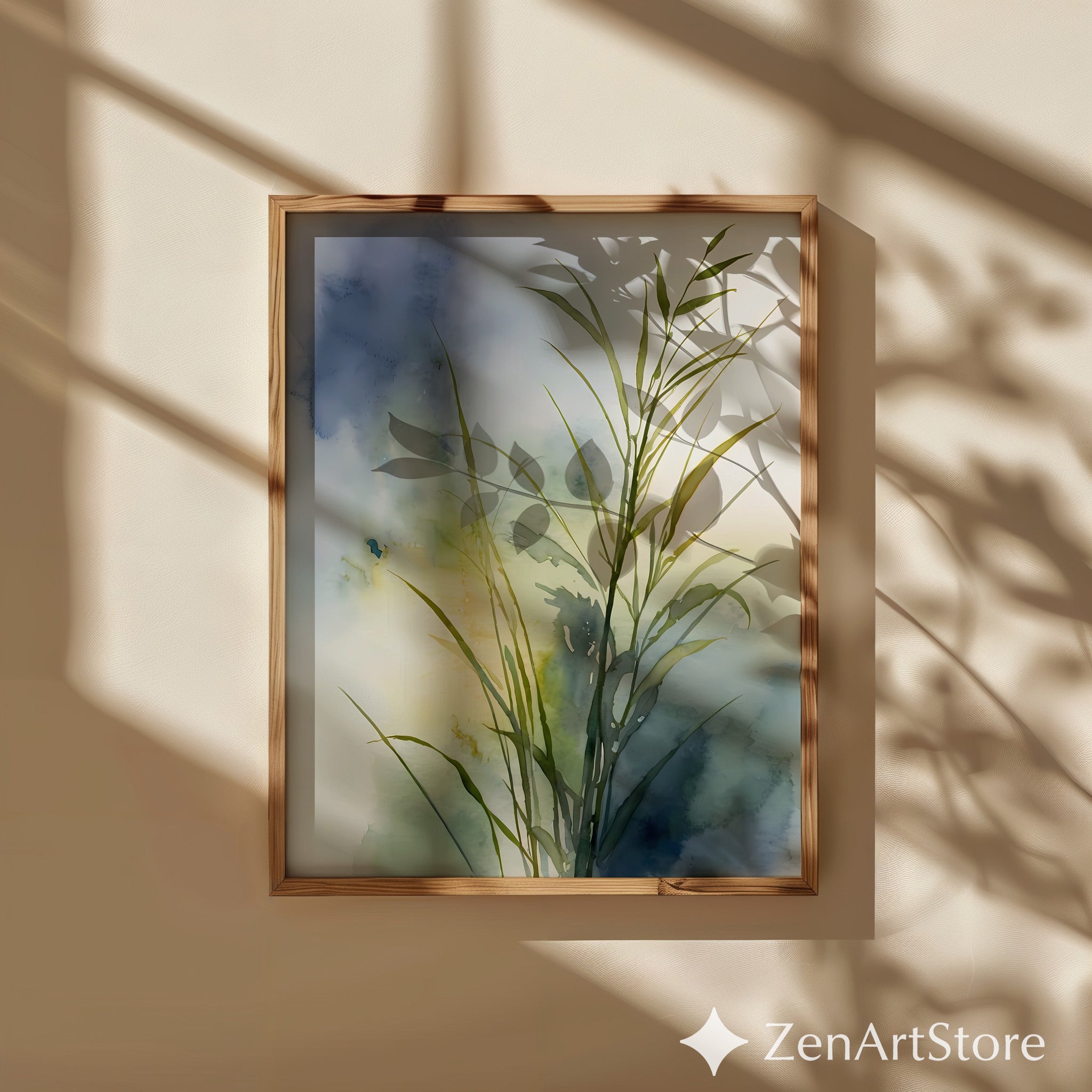 Watercolor Grass Botanical Print - Minimal Zen Plant Art for Japandi, Scandinavian & Boho Home Decor