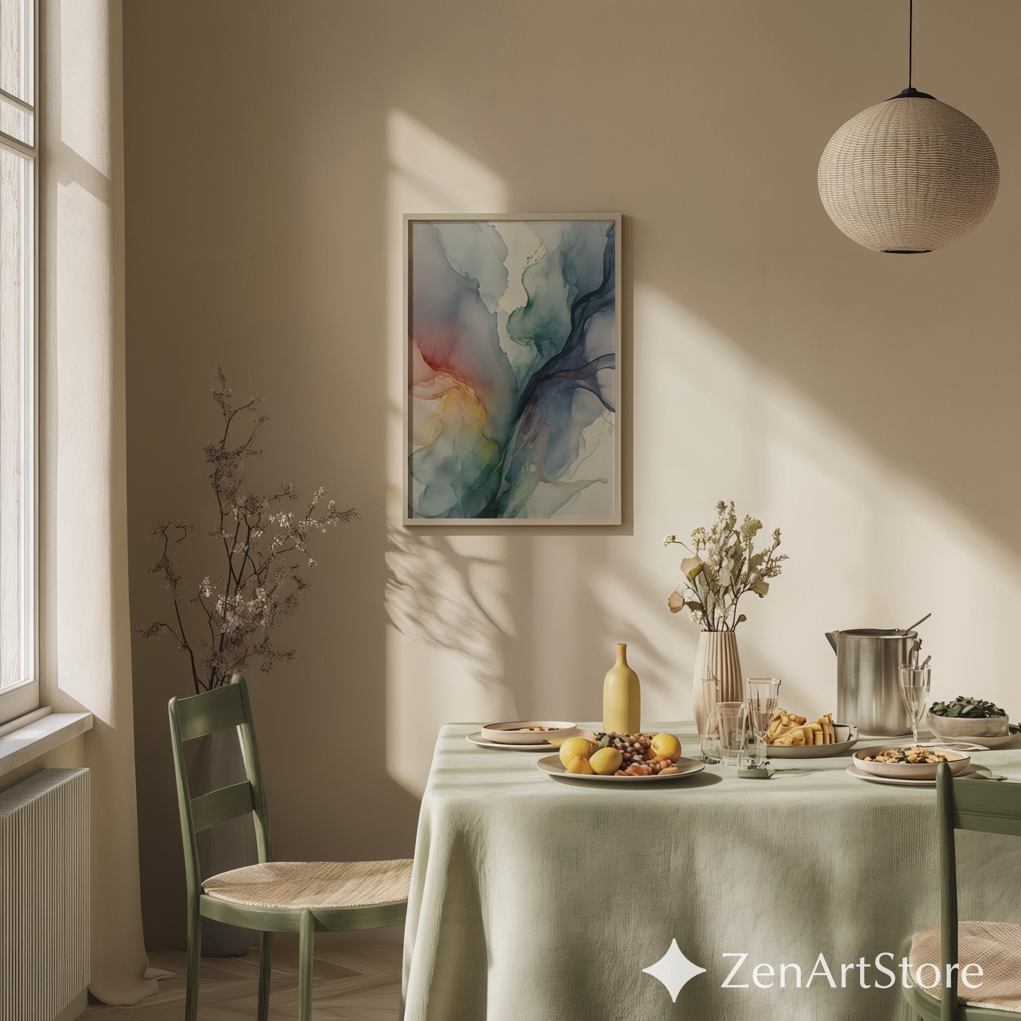 Ethereal Fluid Abstract Wall Art Print - Calming Watercolor Minimalist Neutral Decor for Living Room, Bedroom, Japandi & Scandinavian Homes