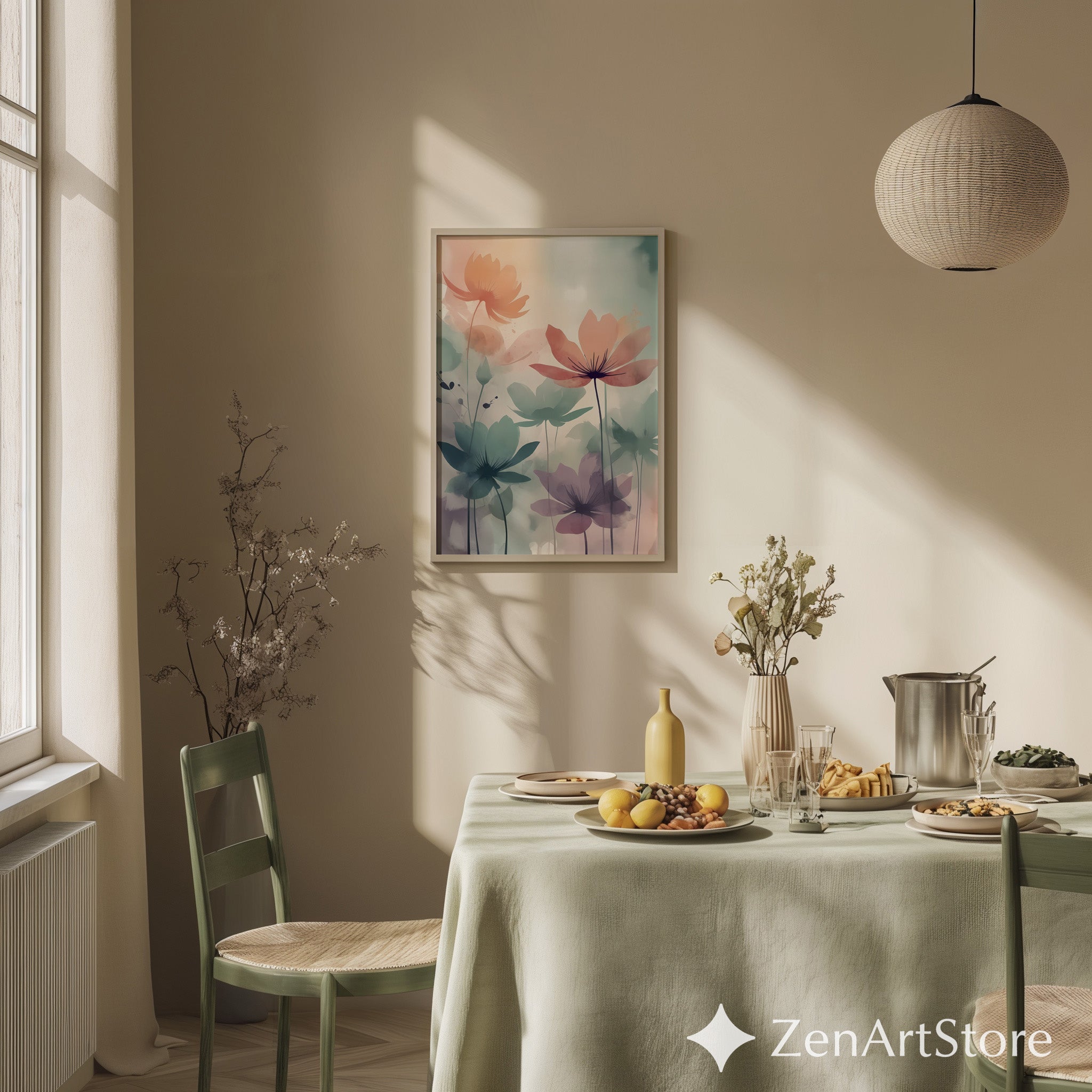 Pastel Floral Watercolor Print - Calm Abstract Botanical Wall Art for Japandi, Scandinavian & Minimal Home Decor