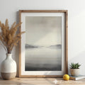 Minimal Neutral Landscape Wall Art - Misty Lake with Layered Hills - Japandi Scandinavian Zen Print for Living Room Bedroom