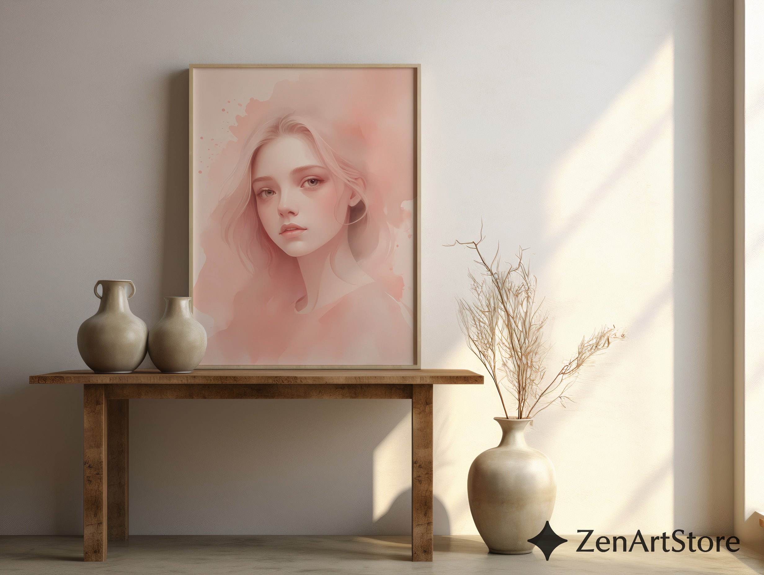 Peach Tones Minimal Portrait - Zen Japanese Abstract Calm Printable Wall Art