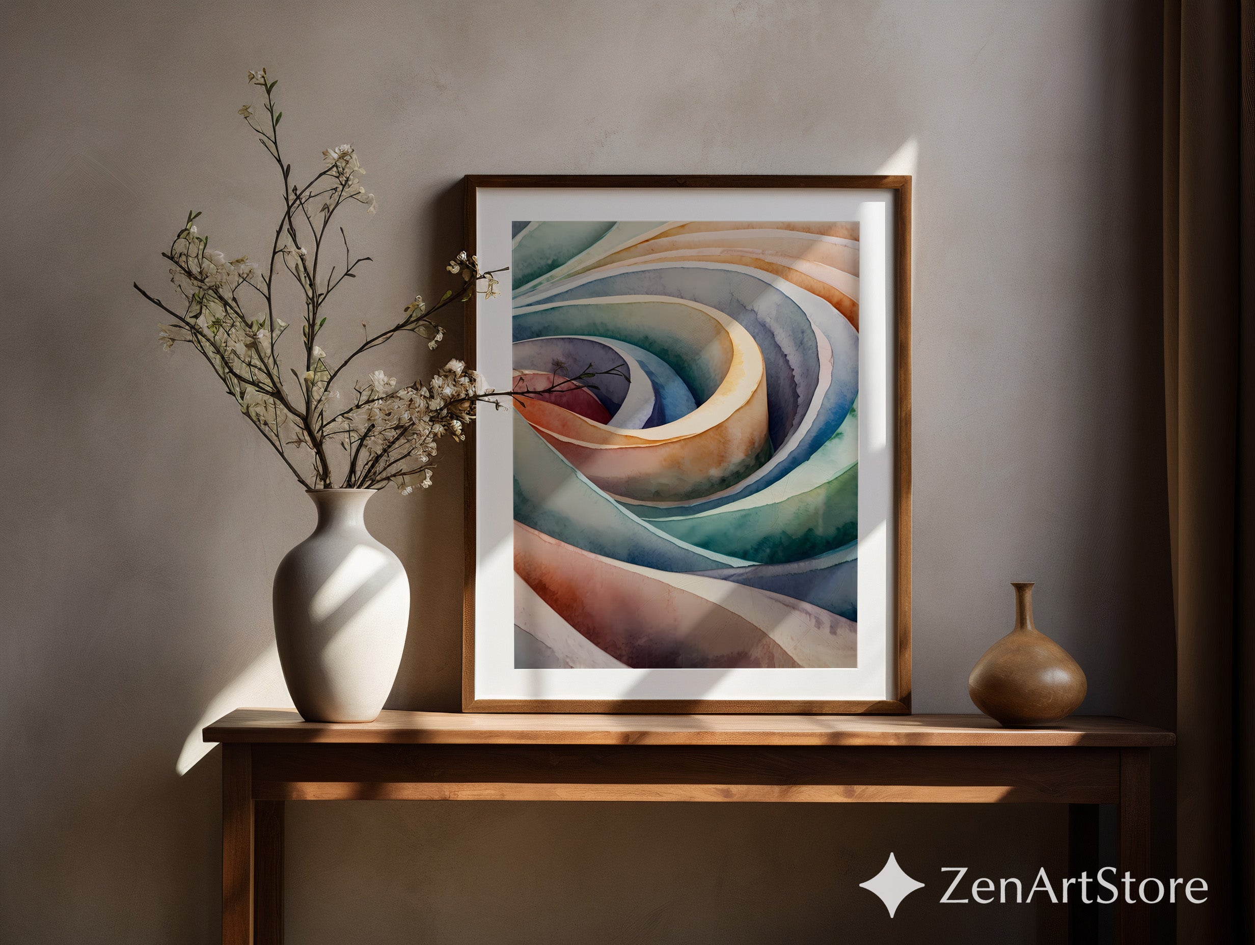 Abstract Watercolor Rose Spiral Wall Art - Pastel Neutral Modern Printable, Zen Japandi Home Decor