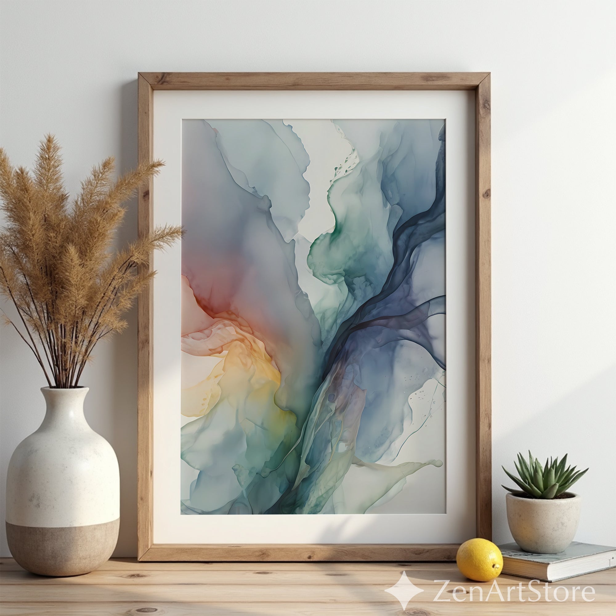 Ethereal Fluid Abstract Wall Art Print - Calming Watercolor Minimalist Neutral Decor for Living Room, Bedroom, Japandi & Scandinavian Homes