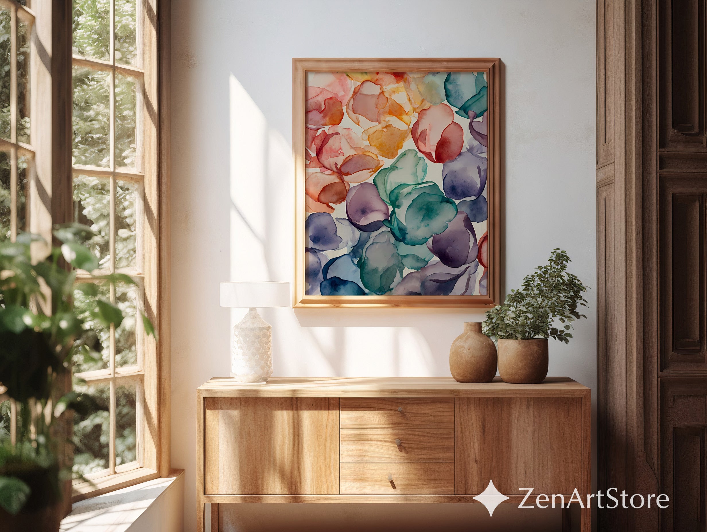 Abstract Watercolor Petals Print | Alcohol Ink Floral Art, Modern Boho Home Decor, Calming Japandi Wall Art