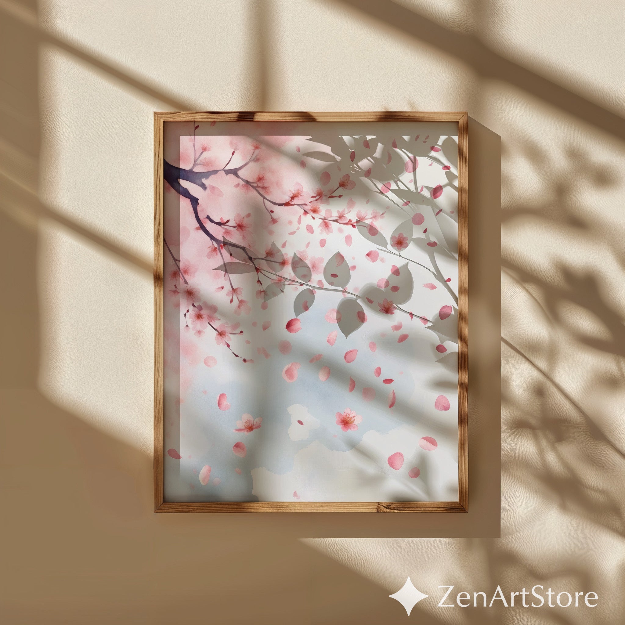 Cherry Blossom Wall Art Print - Soft Pink Sakura Watercolor, Minimal Botanical Home Decor for Japandi, Nursery, Bedroom & Living Room