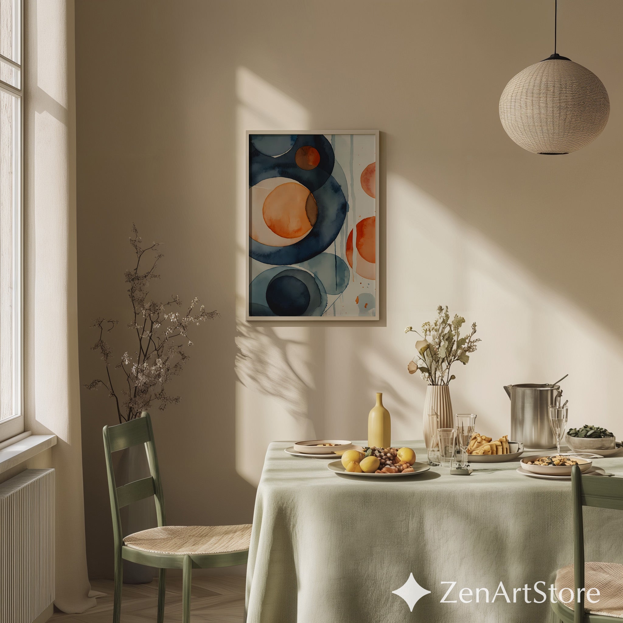 Abstract Watercolor Circles Wall Art Navy & Terracotta Modern Minimal Minimalist Print for Living Room Japandi Boho Decor